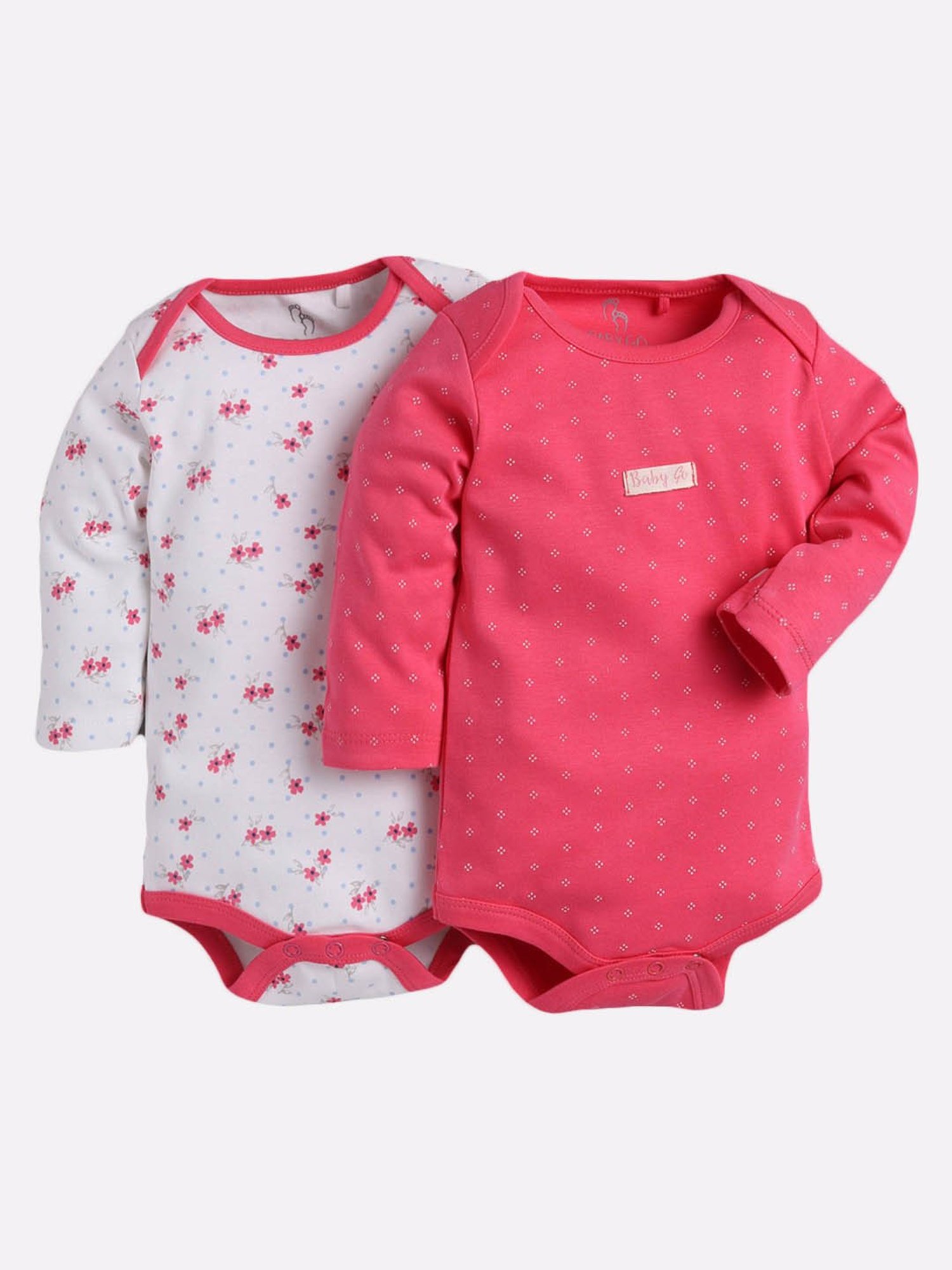 Baby Go Kids Fuchsia & White Printed Onesie (Pack Of 2)