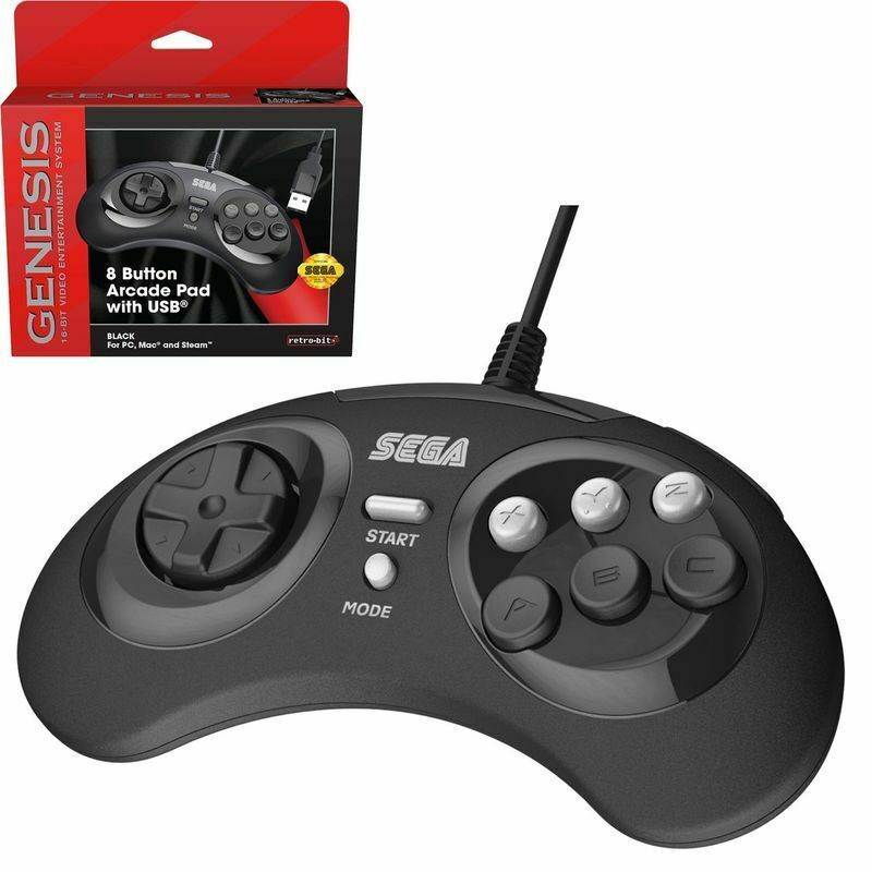 SEGA Genesis 8-Button Arcade Pad USB Controller for PC Mac Black