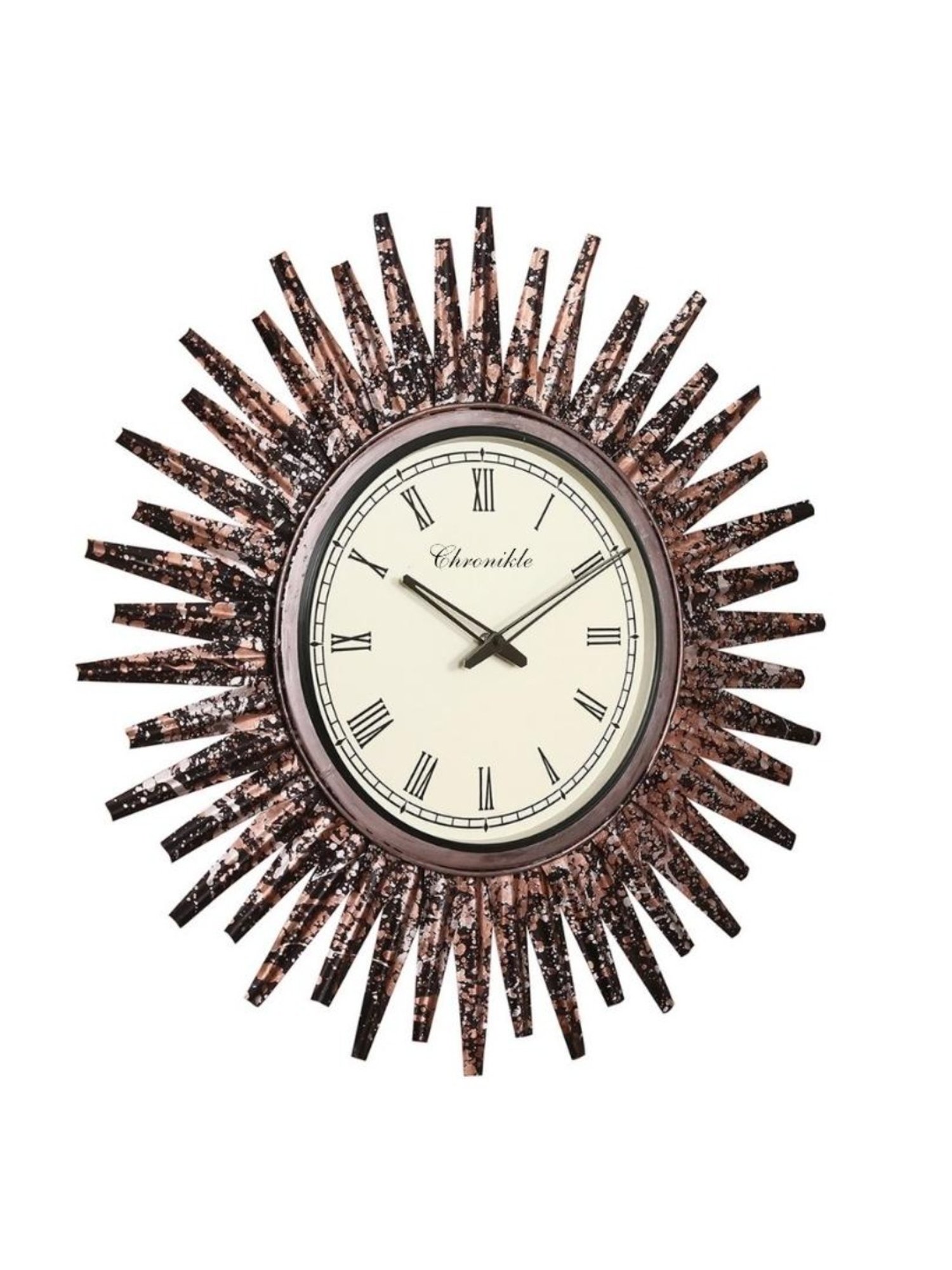 CHRONIKLE Designer Frame Black and Copper Iron Roman Number Analog Wall Clock