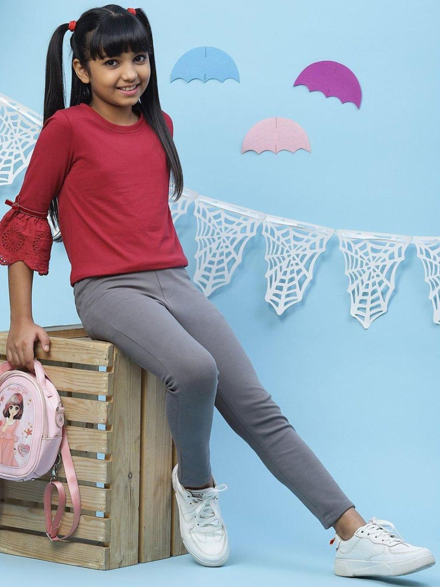 BIBA Girls Cherry Red Cotton Top