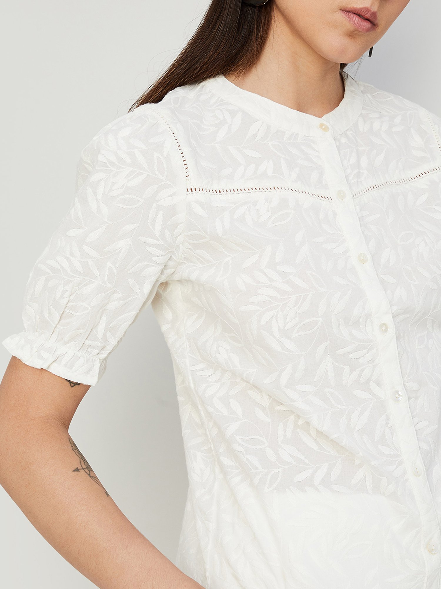 Code by Lifestyle Off White Cotton Printed Top
