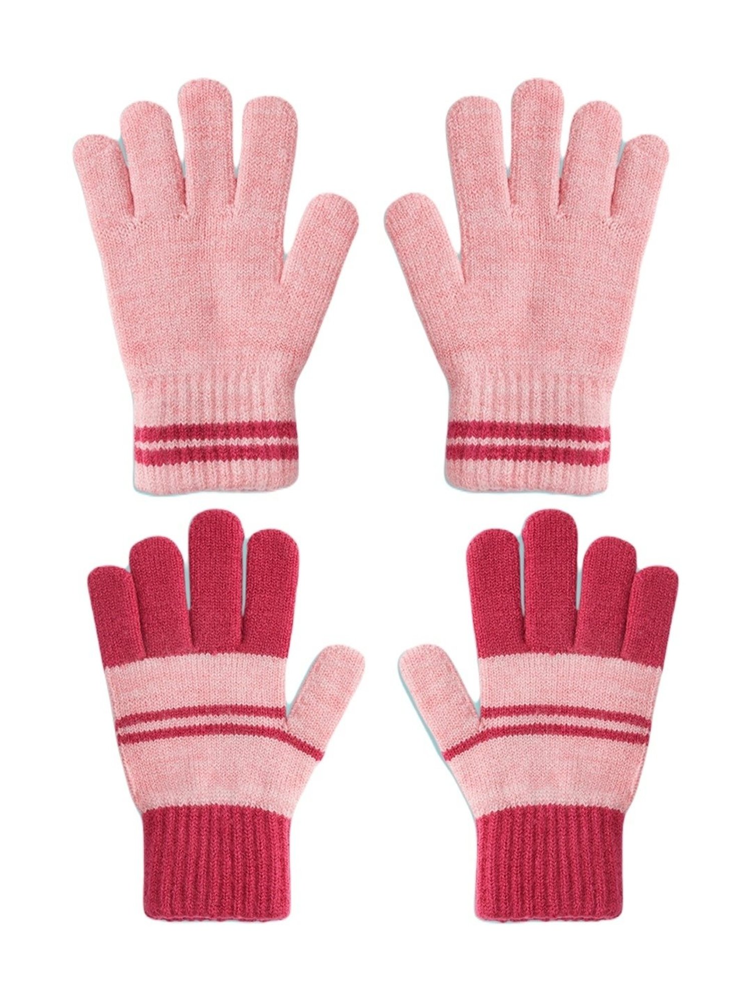 Pantaloons Junior Light Pink Striped Gloves Set - Pack of 2 (8-14Y)