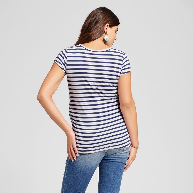 Maternity Short Sleeve "Stripe" Pocket T-Shirt White S - Grayson Threads