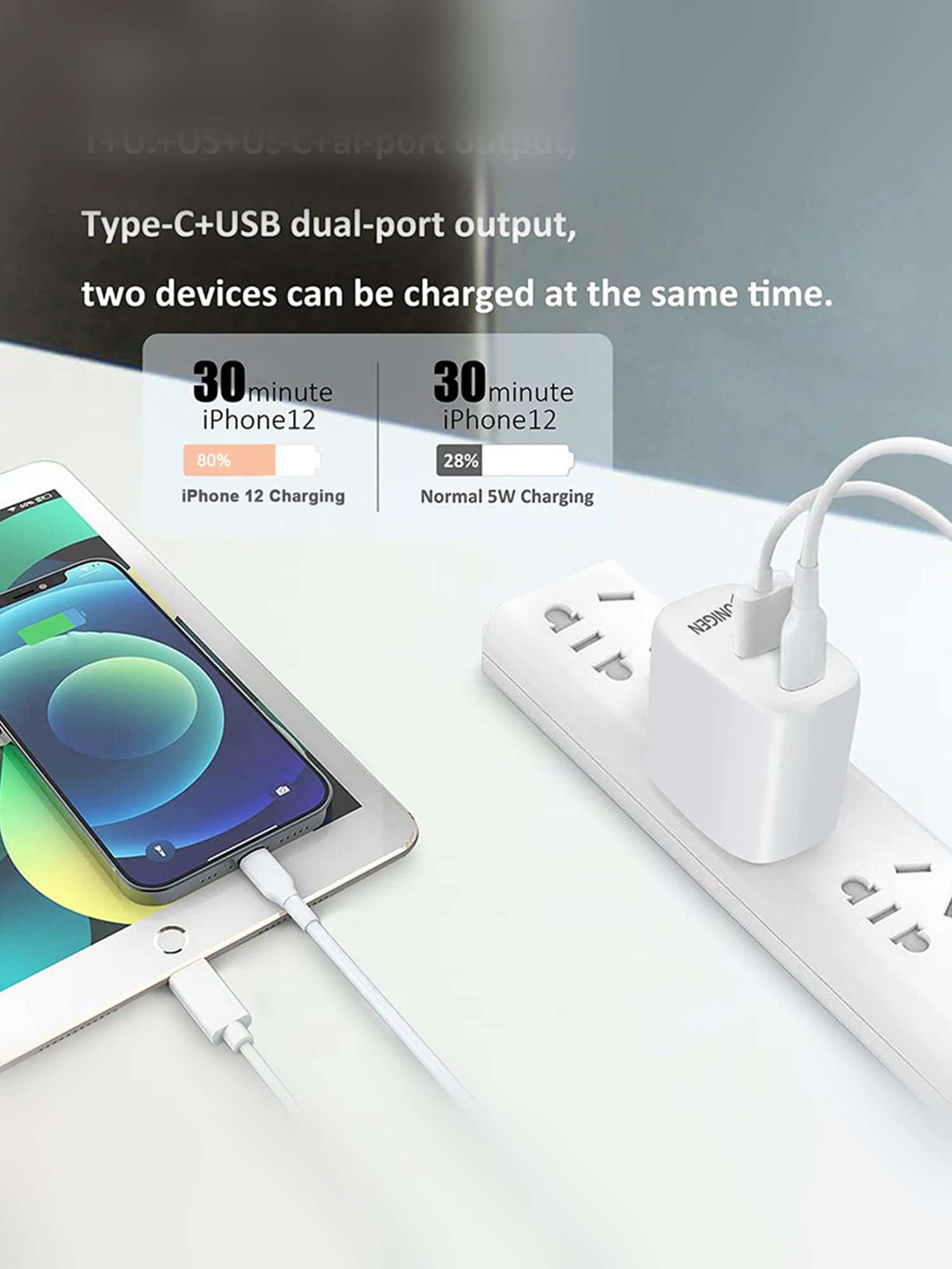 UNIGEN AUDIO 45W USB-C + USB-A Wall Charger for Fast Charging with Dual Port (White)