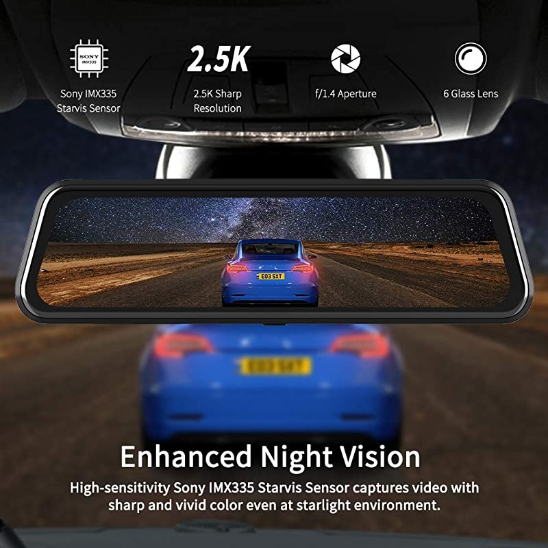 H610 10" 2.5K Mirror Dash Cam for Cars with Full Touch Screen, Waterproof Backup Camera Rear View Mirror Camera, Enhanced Night Vision with Sony Starvis Sensor, Parking Assistance