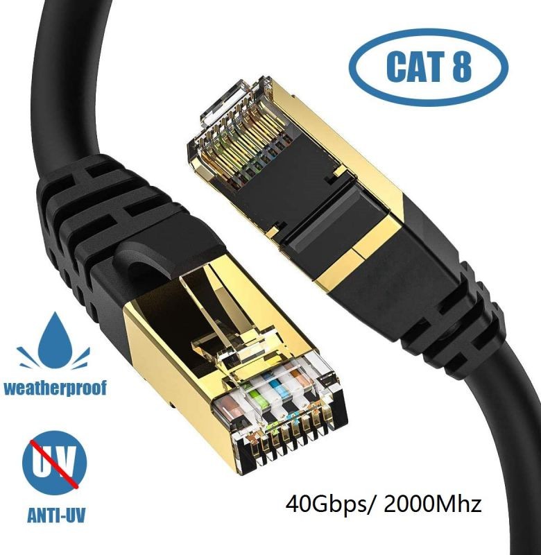 Cat8 Ethernet Cable,Outdoor&Indoor, 50 FT Heavy Duty High Speed 26AWG Cat8 LAN Network Cable 40Gbps, 2000Mhz with Gold Plated RJ45 Connector for router/gaming/Modem,Weatherproof fasrer than cat7 cat6