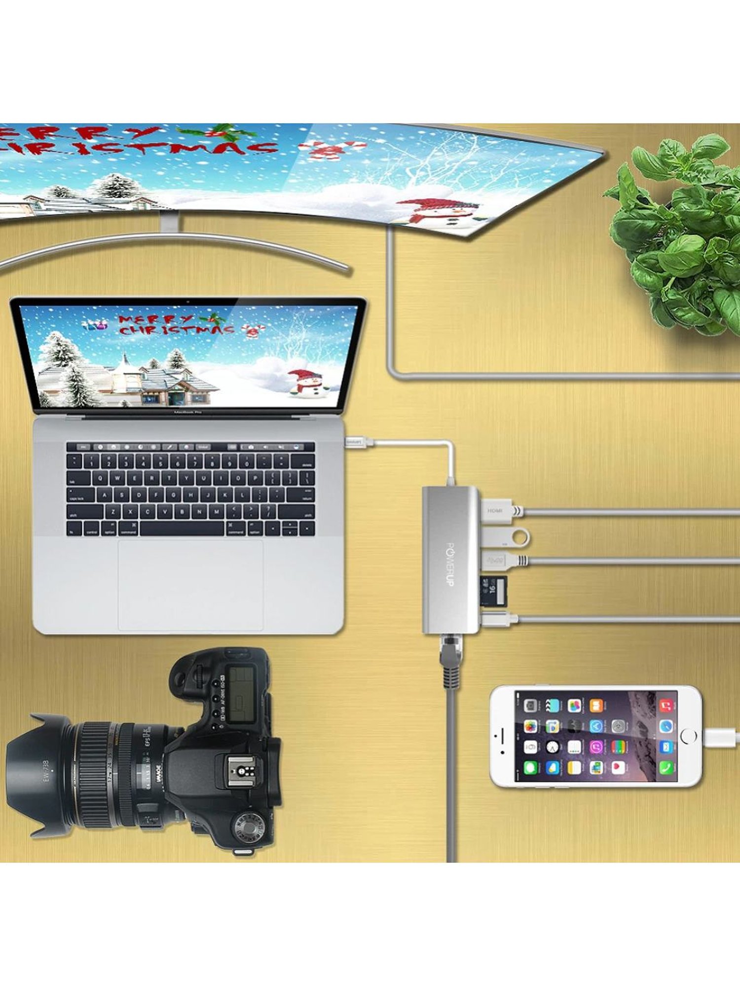 Powerup Elite Plus 6 in 1 Multi-Port Adapter for Macbook Pro (Silver)