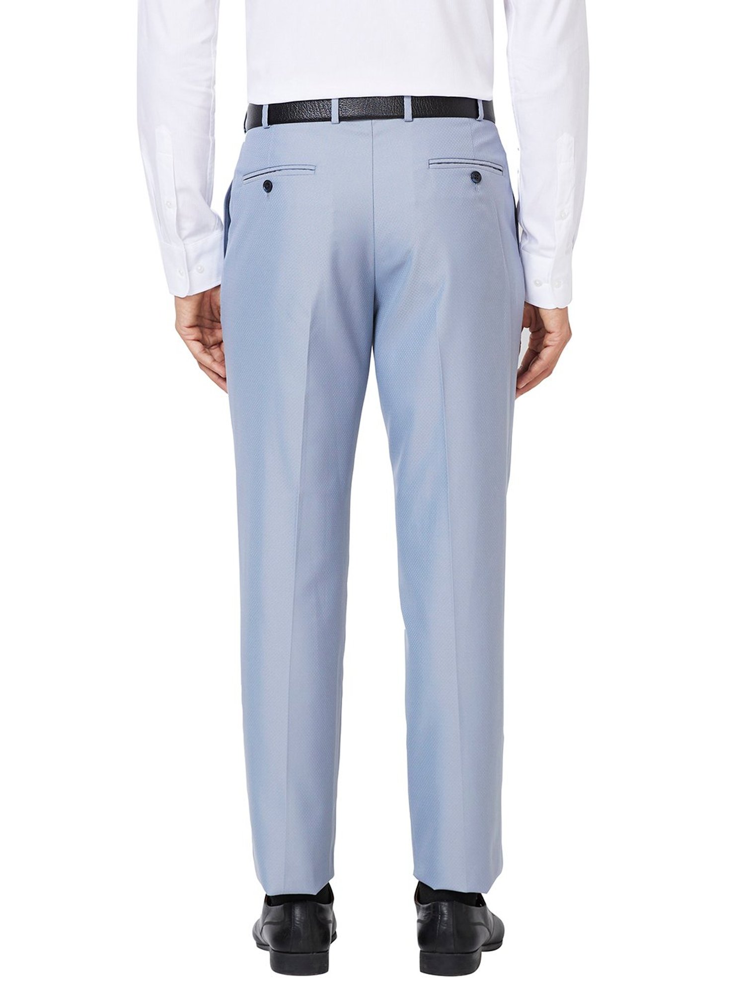 Park Avenue Sky Blue Regular Fit Flat Front Trousers