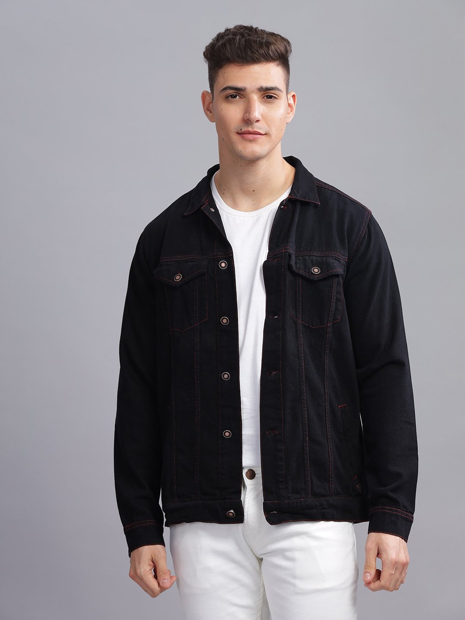 Kuons Avenue Black Regular Fit Denim Jacket