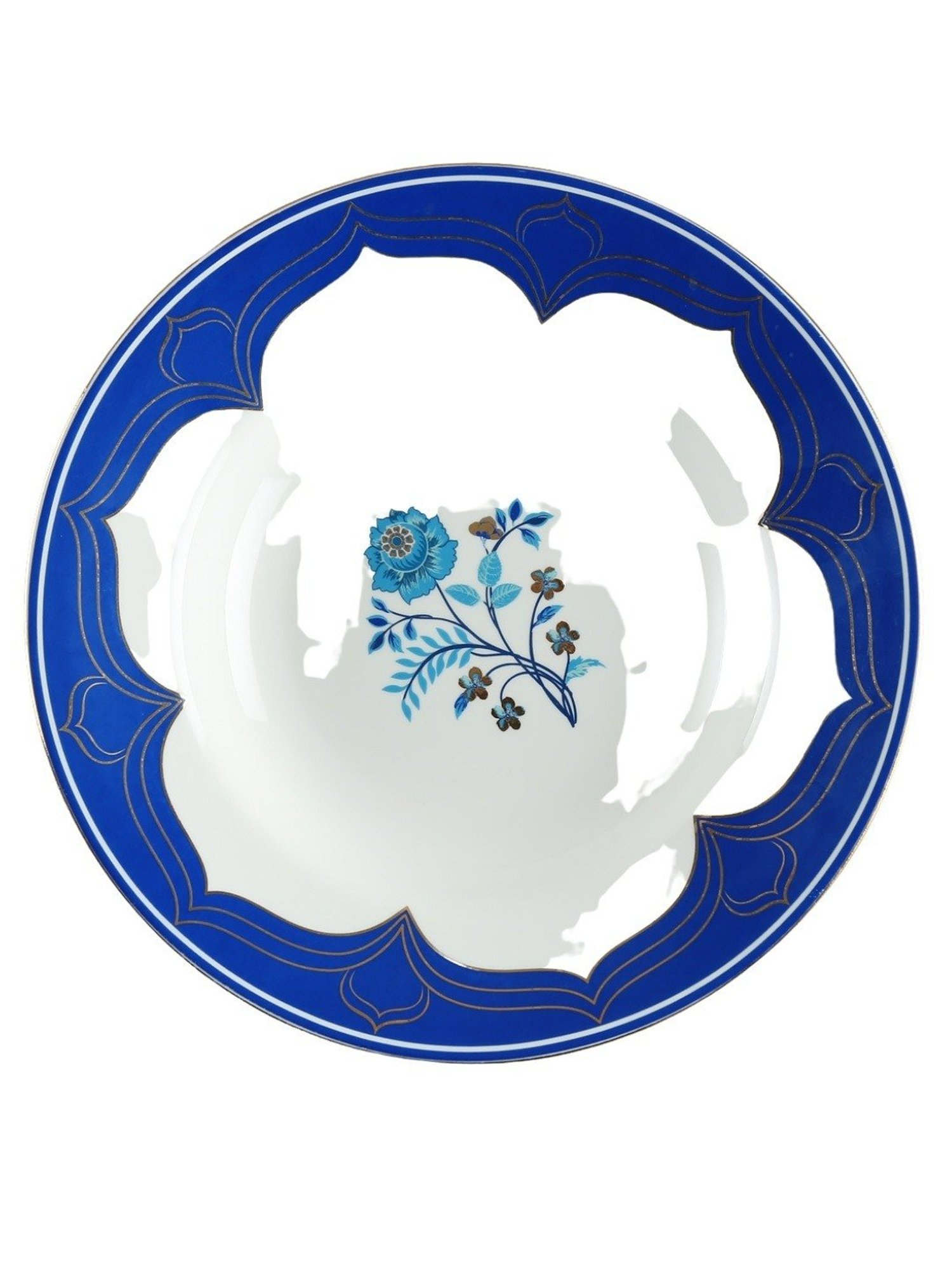 India Circus Color Bordered White & Blue Bone China Pasta Plate - Set Of 2