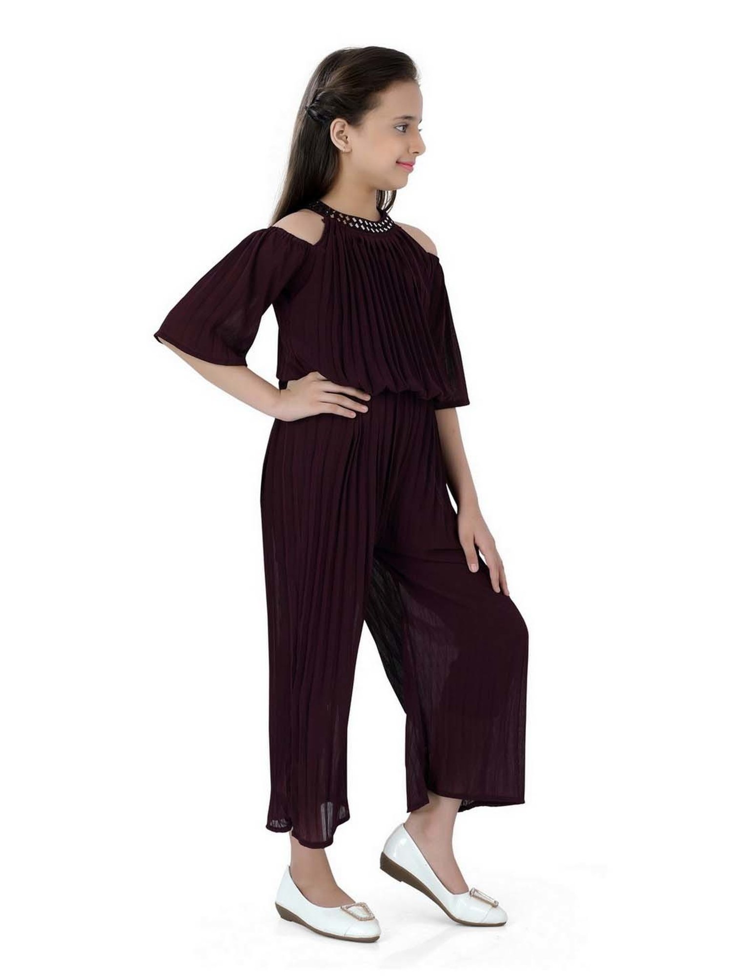 poplins Kids Purple Cotton Regular Fit Jumpsuit