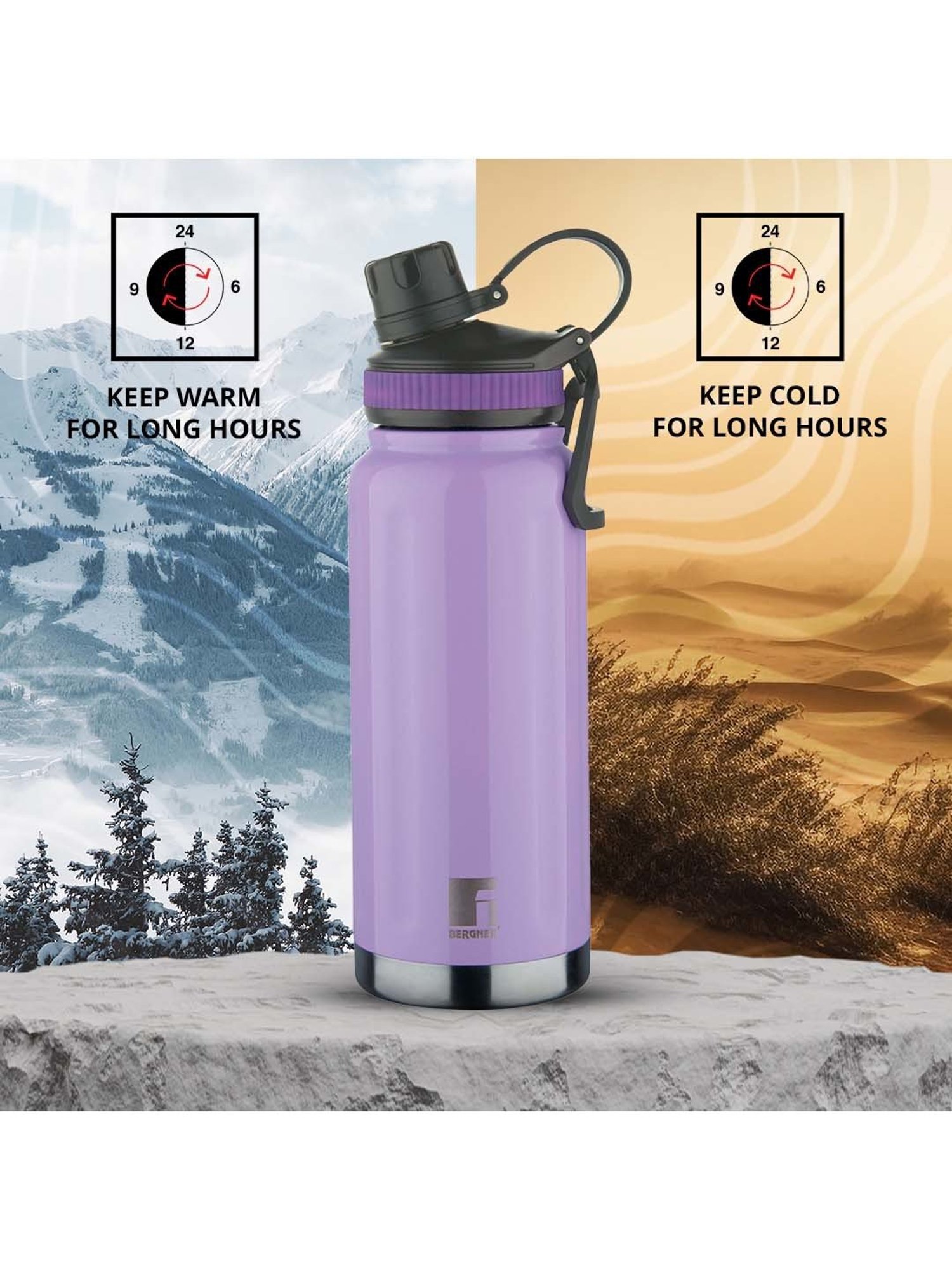 Bergner Walking Purple Stainless Steel Thermosteel Hot and Cold Bottle (1.2 L)