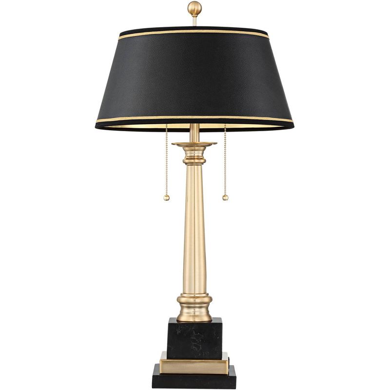 Barnes and Ivy Traditional Desk Table Lamp with USB Charging Port Warm Brass Black Shade for Living Room Bedroom Bedside Office