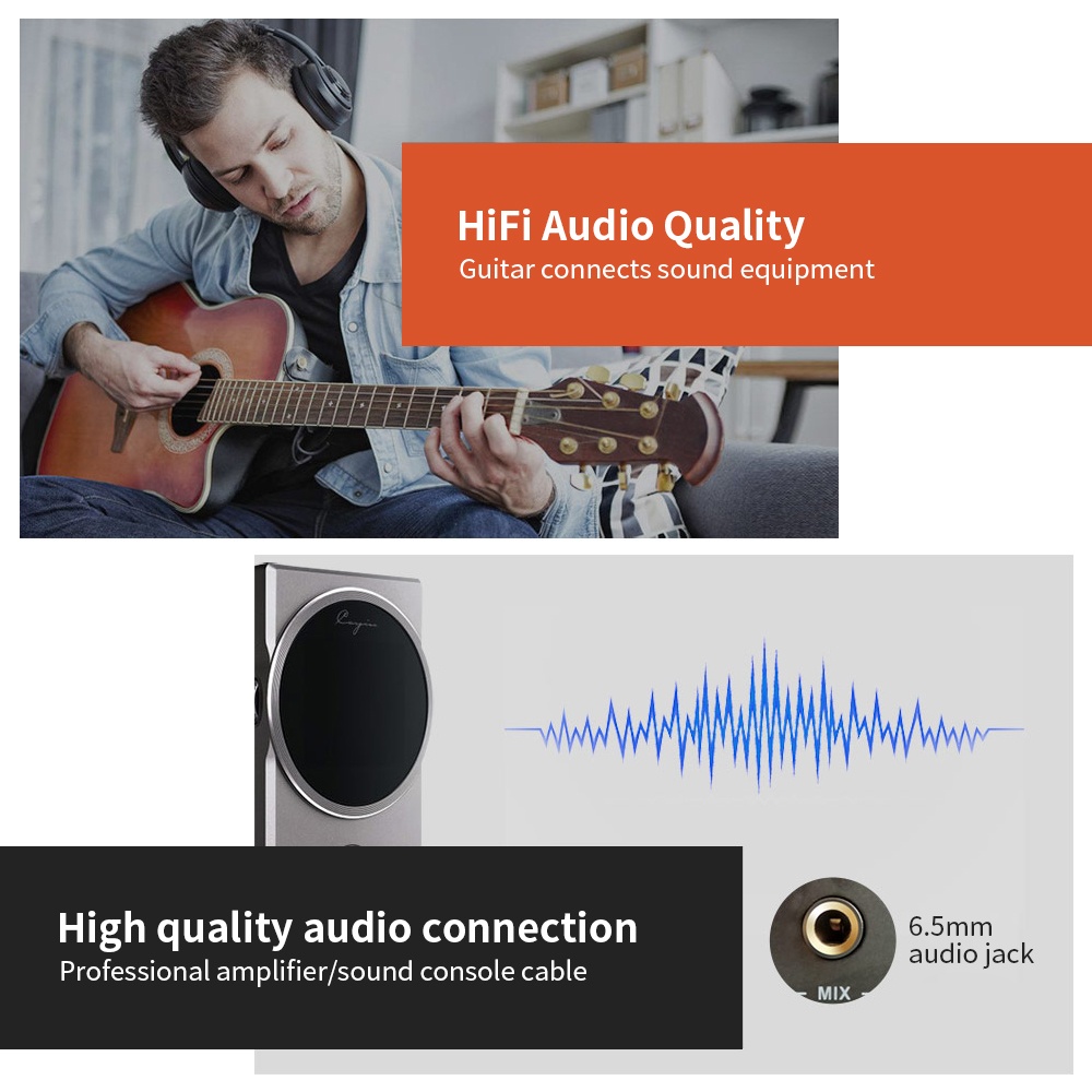 VENTION 6.5mm Audio Cable Male to Male Audio Cable HiFi Gold-plated for Guitar /Amplifier/ Microphone 0.5m (Black)