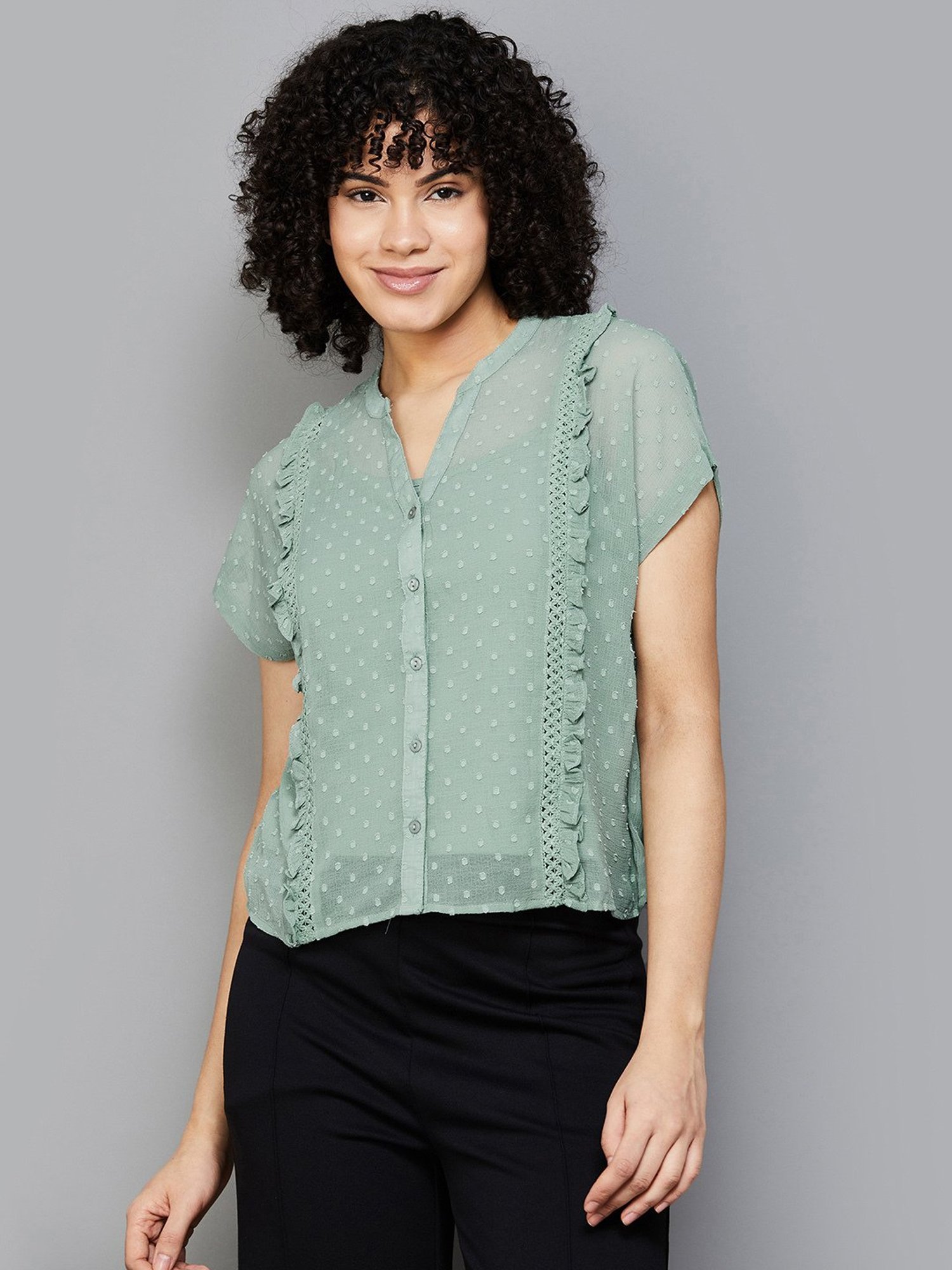 Fame Forever by Lifestyle Sage Green Self Design Top