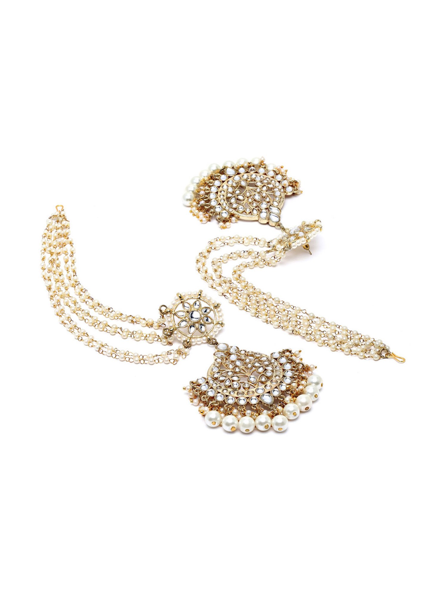 Karatcart Gold-Plated Pearl Beaded Kundan Dangler Earrings for Women