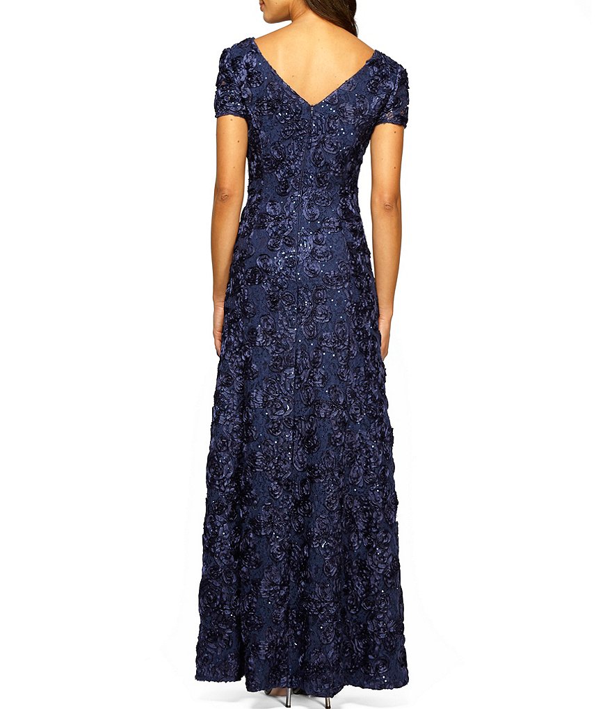 Alex Evenings Sequined-Lace Rosette-Rose Gown