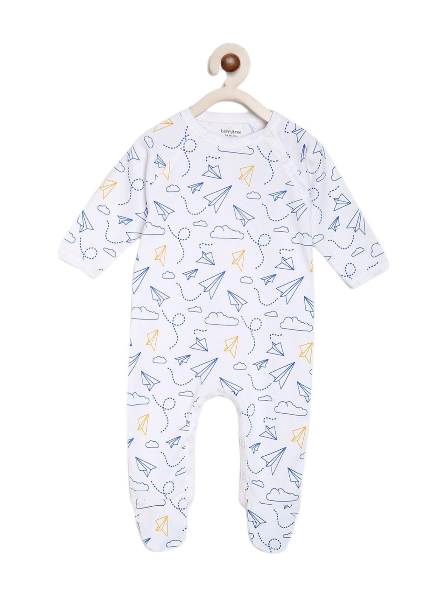 Berrytree Organic Kids Blue Cotton Planes Print Rompers
