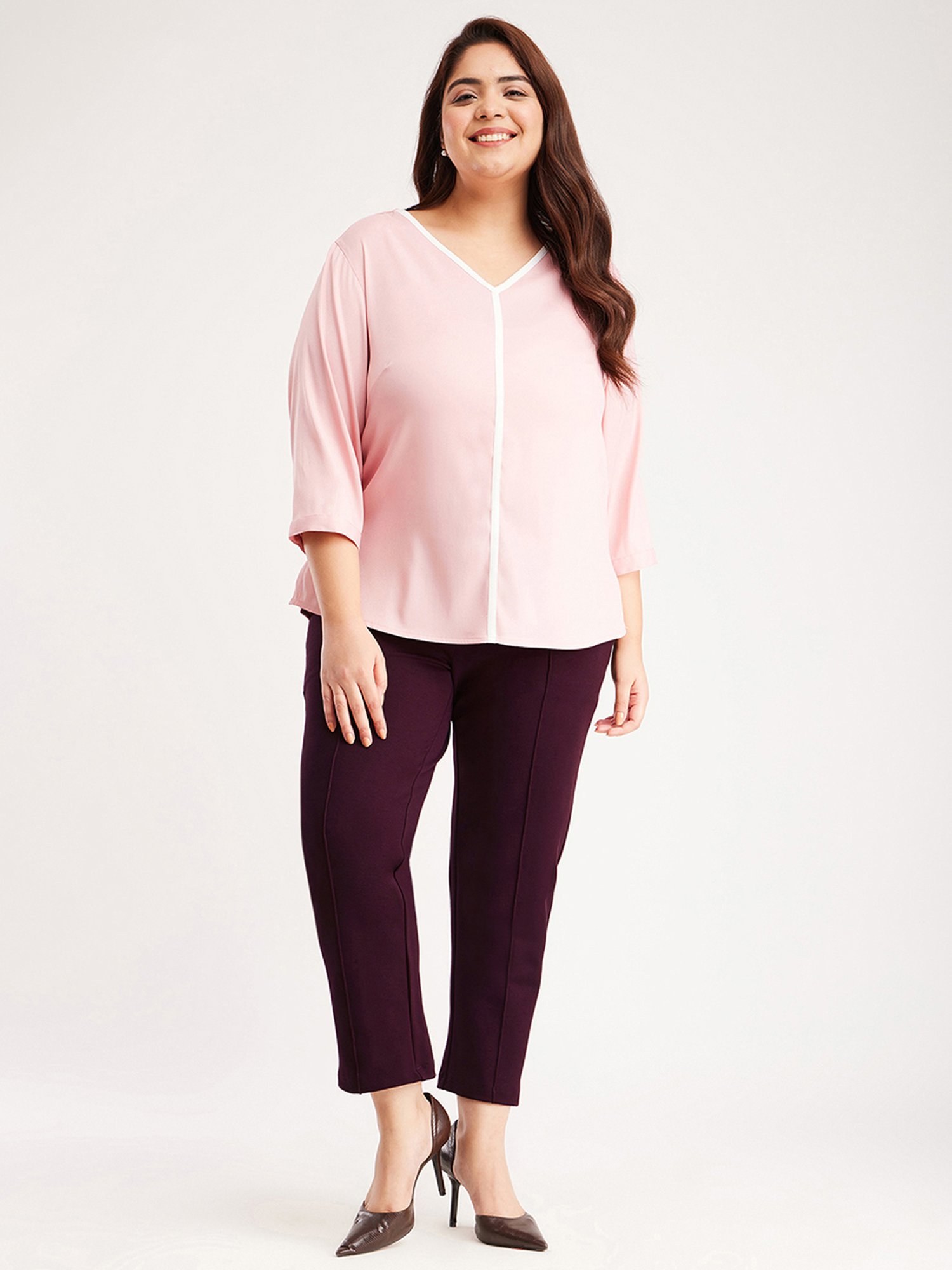 Fablestreet X Maroon Mid Rise Formal Trousers