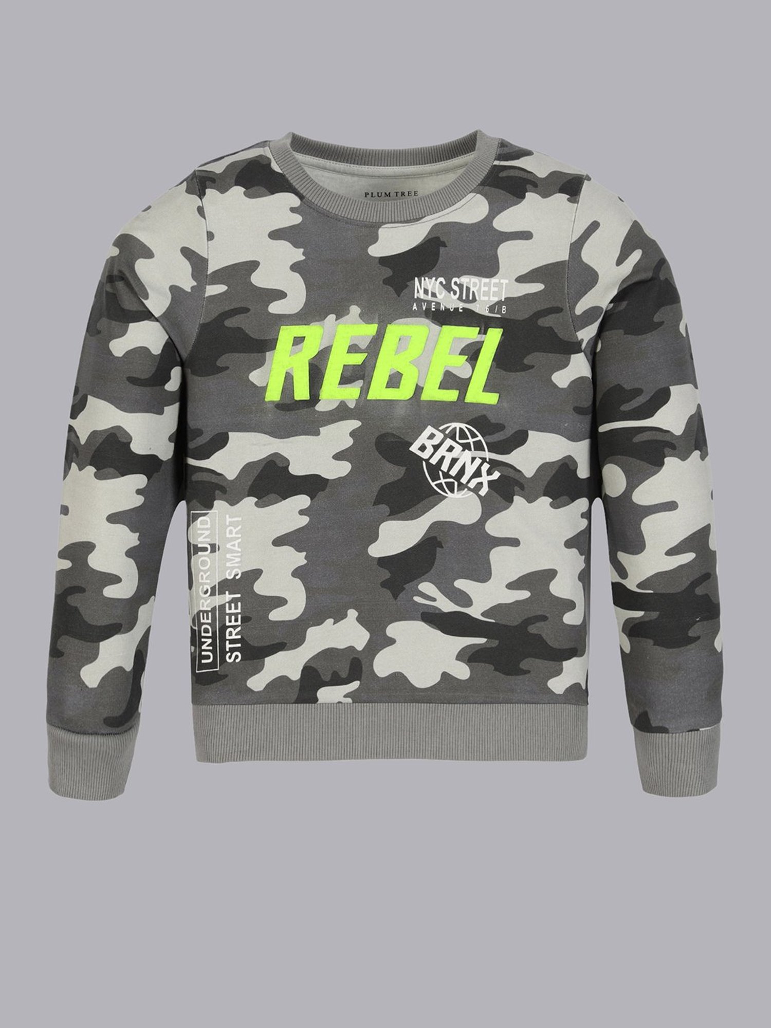 Plum Tree Boys Grey Camouflage Print Full Sleeves T-Shirt with Joggers