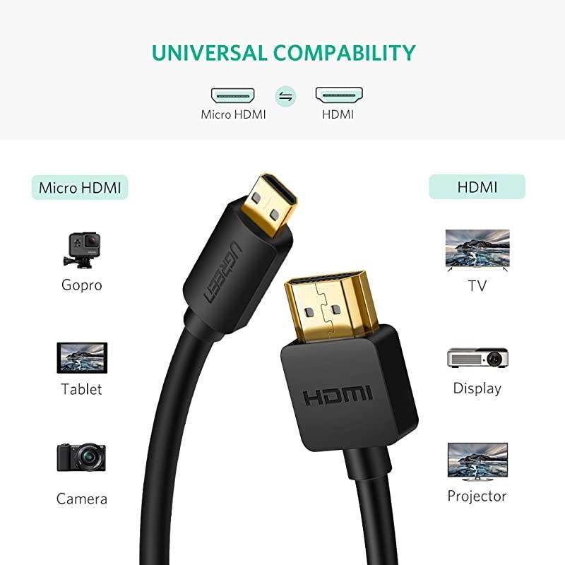 Micro HDMI to HDMI Cable Adapter 4K 60Hz Ethernet Audio Return Compatible for GoPro Hero 7 Black Hero 5 4 6 Raspberry Pi 4 Sony A6000 A6300 Camera Nikon B500 Lenovo Yoga 3 Pro Yoga 710 6FT