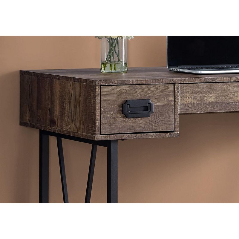 Monarch Specialties Laptop Table with Drawers-Industrial Style-Metal Legs Computer Desk Home & Office, 48" L, Brown Reclaimed Wood Look