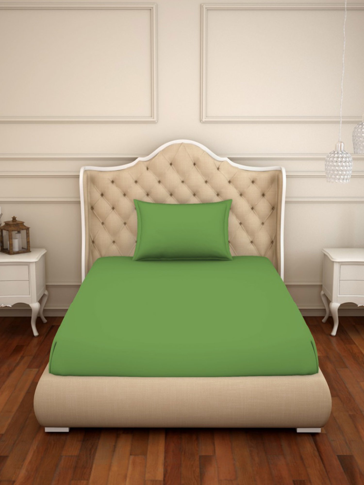 Welspun Restora Solid Green 150 TC Cotton Single Bed Sheet with 1 Pillow Cover
