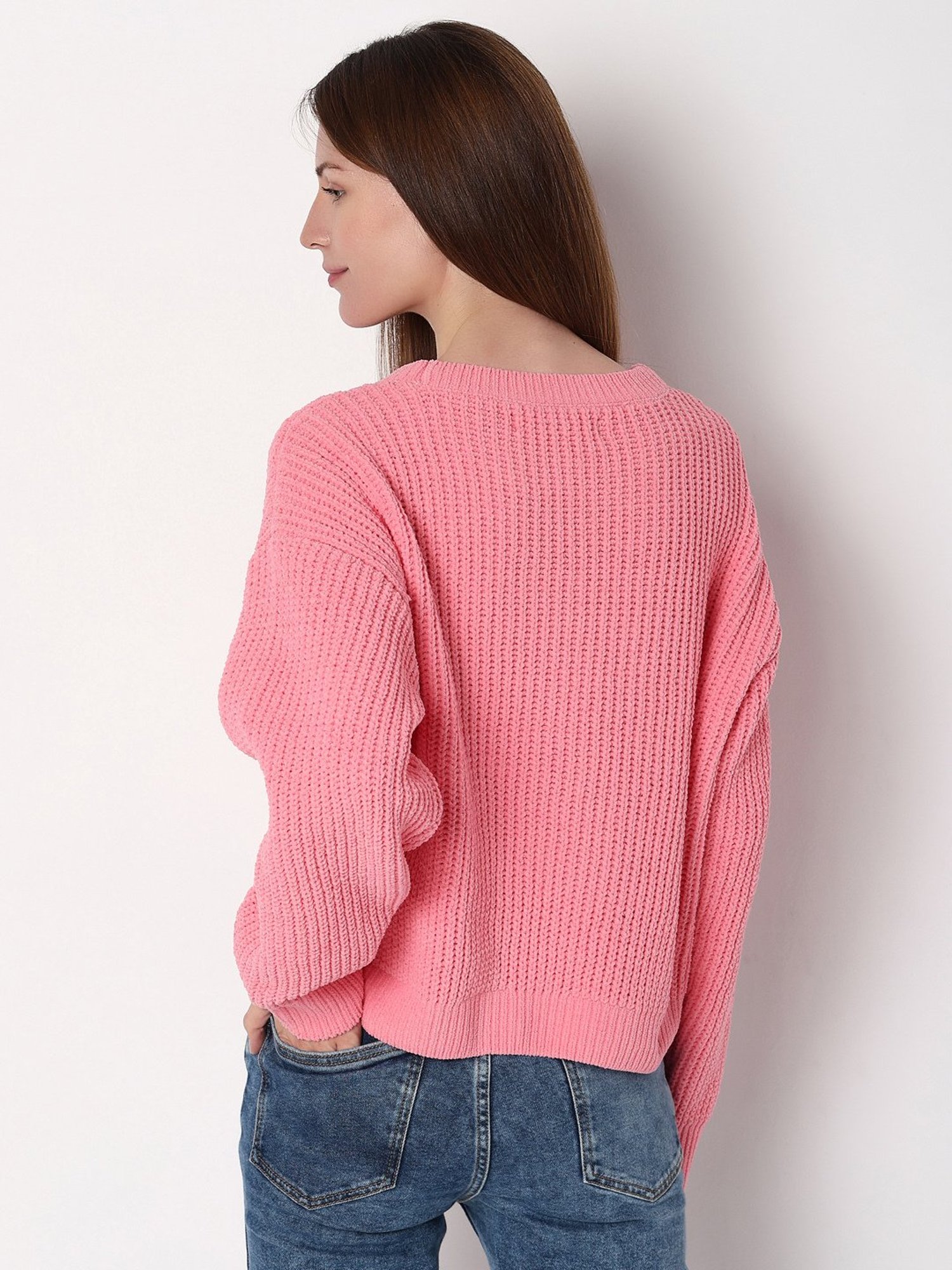Vero Moda Pink Self Design Pullover