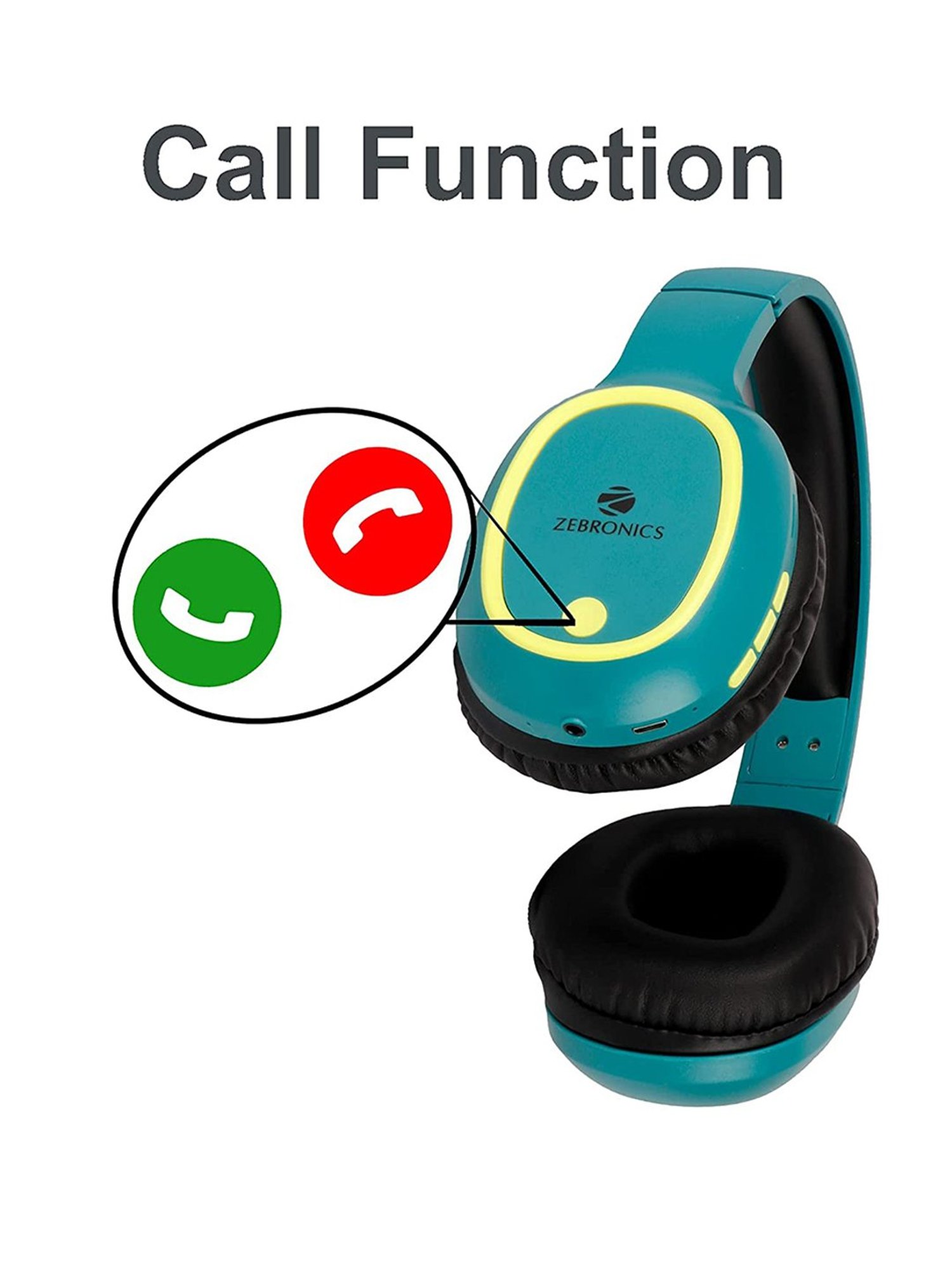 Zebronics Zeb-Thunder Over The Ear Bluetooth Headphone with Mic (Teal Green)