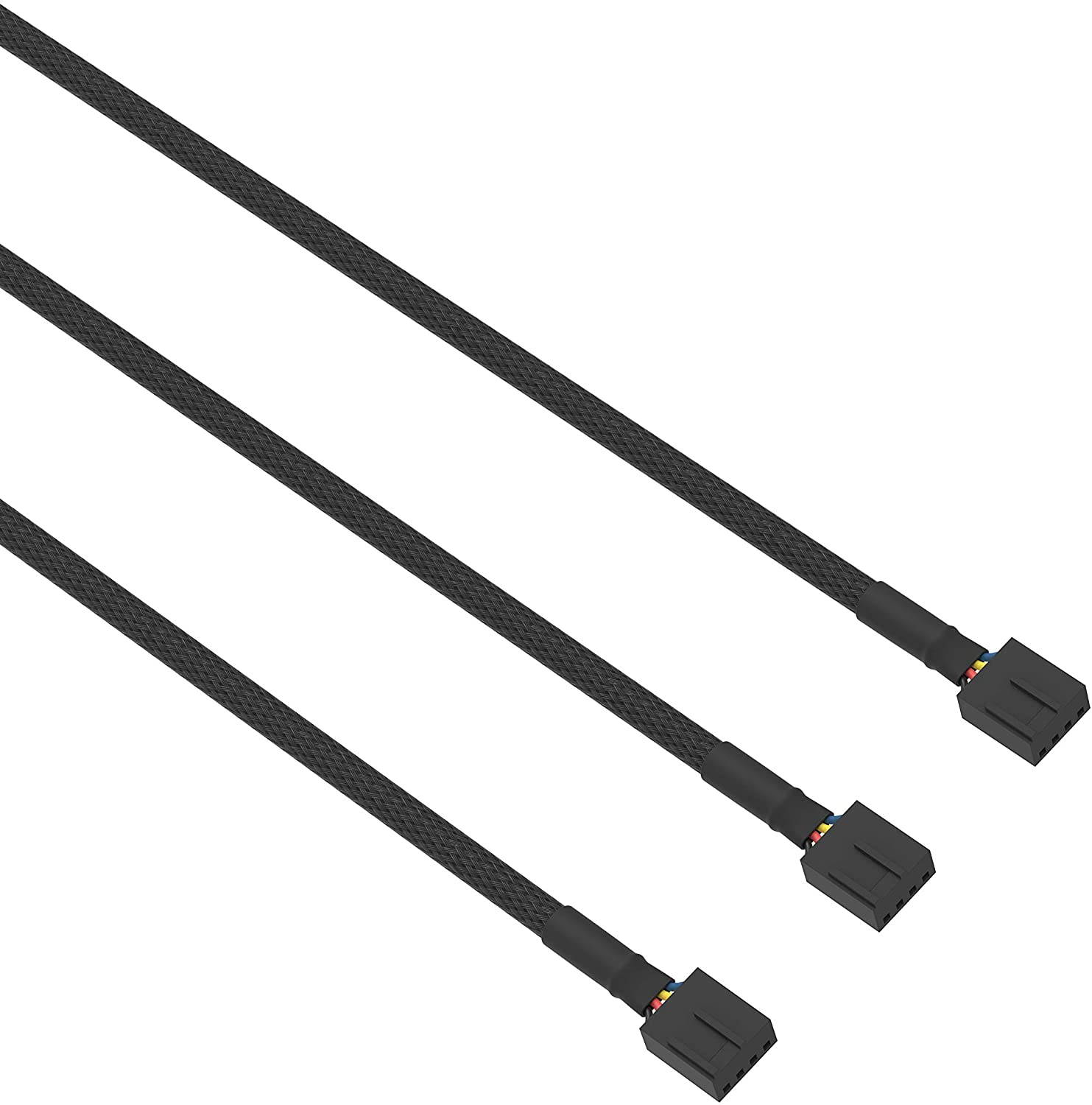 3 Pack 4 Pin PWM Fan Power Splitter Cable Black Sleeved Braided Adapter PC Fan Power Extension Cable for Computer ATX Case 4 Pin 3 Pin Cooling Fan Cable Black 18inch 50cm