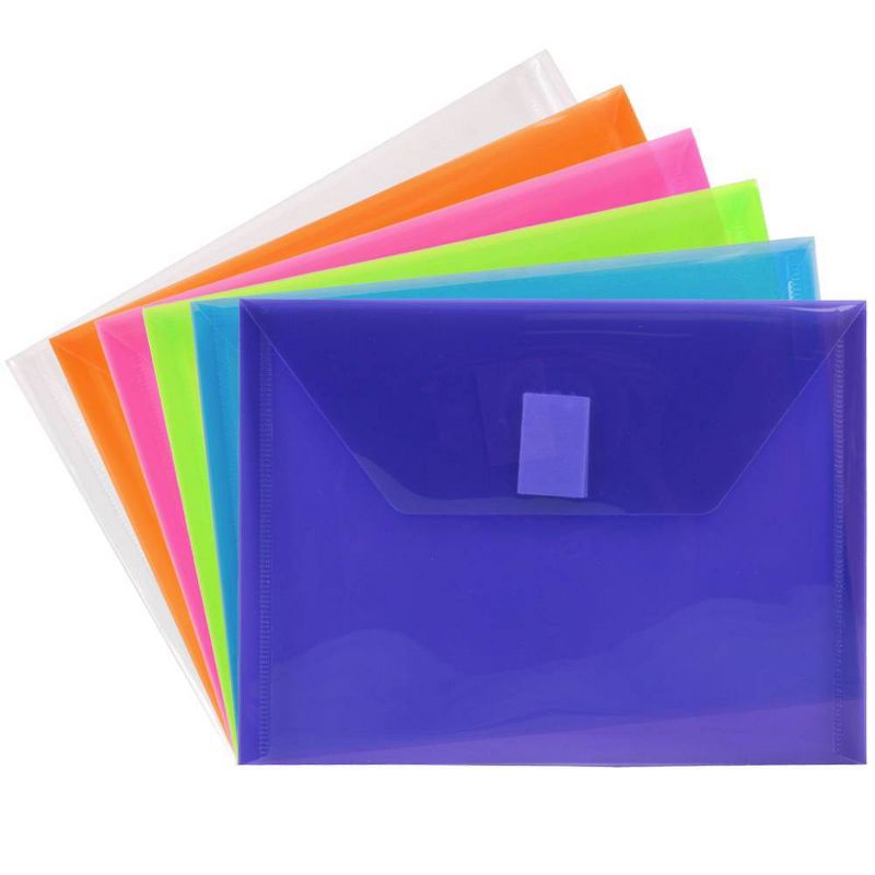 JAM Paper 5 1/2'' X 7 1/2'' 6pk Plastic Envelopes with Hook and Loop Closure, Index - Multicolor