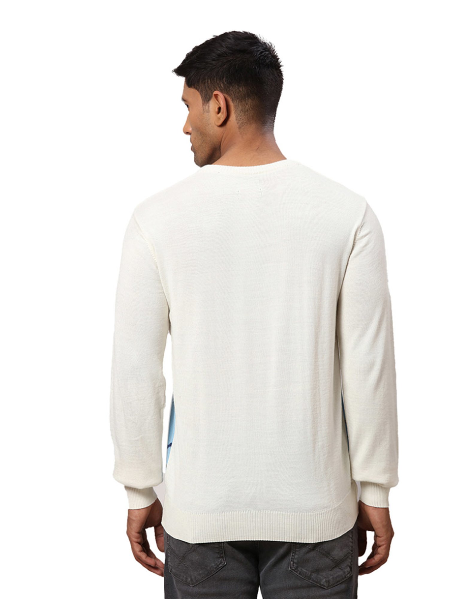 Raymond White & Blue Regular Fit Printed Sweater
