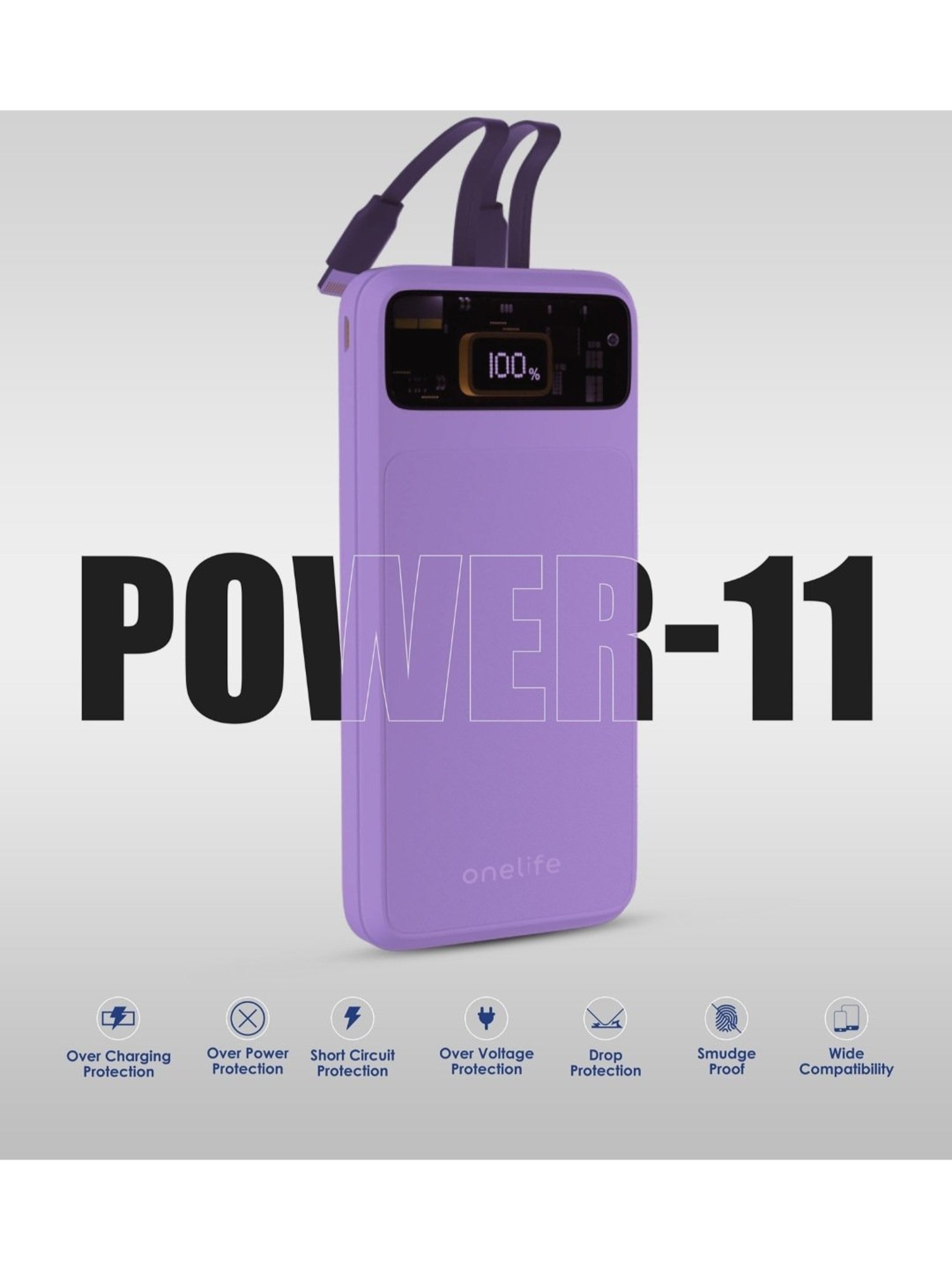 Onelife Power 11, 10000 mAh 30W Fast Charging Power Bank with PD3.0 30W for 2 USB-C Ports (Purple)