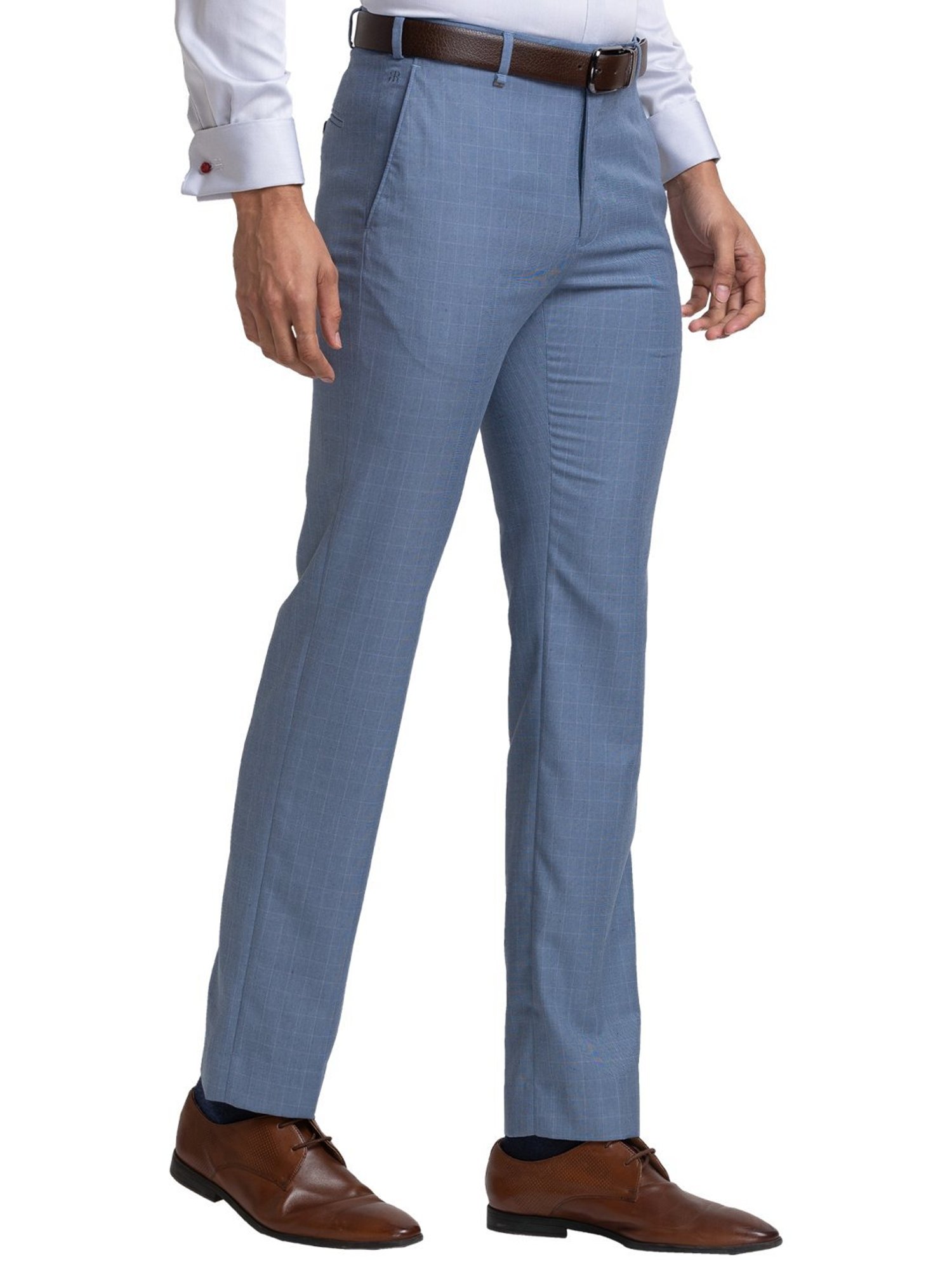 Raymond Blue Contemporary Fit Checks Trousers