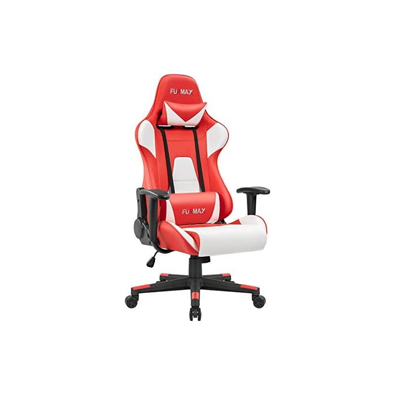 High-Back Gaming Office Chair Ergonomic Racing Style Adjustable Height Executive Computer Chair,PU Leather Swivel Desk Chair (White/Red)