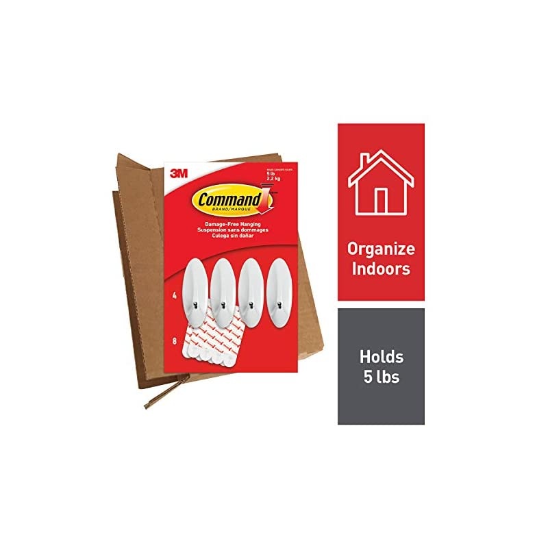 Large Wire Hooks, 4-Hooks, 8-Strips, Holds up to 5 lbs - Easy to Open Packaging