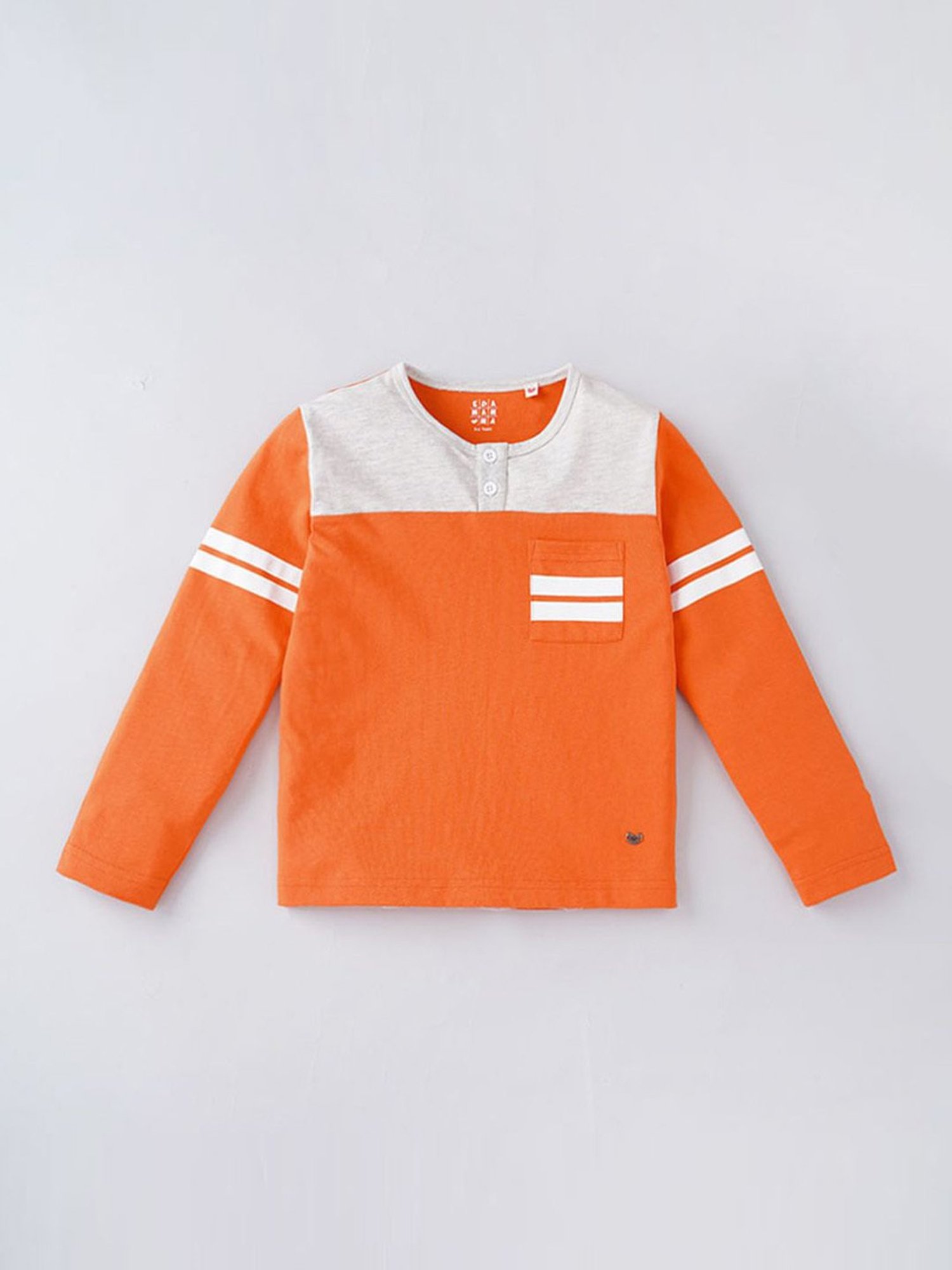 Ed-a-Mamma Kids Orange & Grey Cotton Color Block Full Sleeves T-Shirt