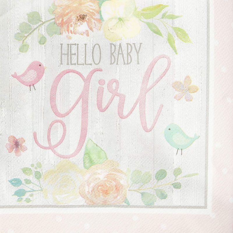 Sparkle and Bash 100-Pack Hello Baby Girl Disposable Paper Napkins 6.5" Baby Shower Party Supplies