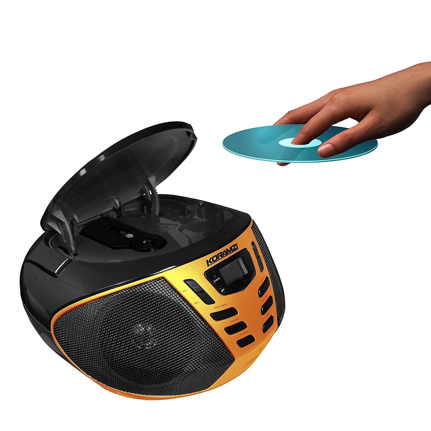 KORAMZI CD55-BKS Portable CD Boombox with AM/FM Radio, Top Loading CD Player, Telescopic Antenna, LCD Display for Indoor & Outdoor, Offices, Home, Restaurants, Picnics, School , Camping