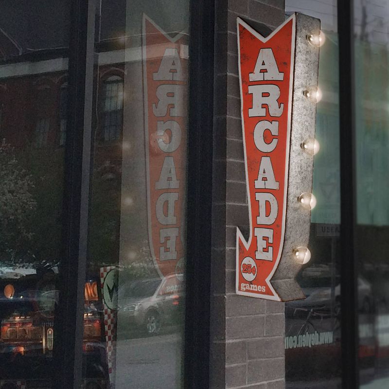 Vintage Arcade Games LED Marquee Arrow Sign Red/Silver - Crystal Art Gallery