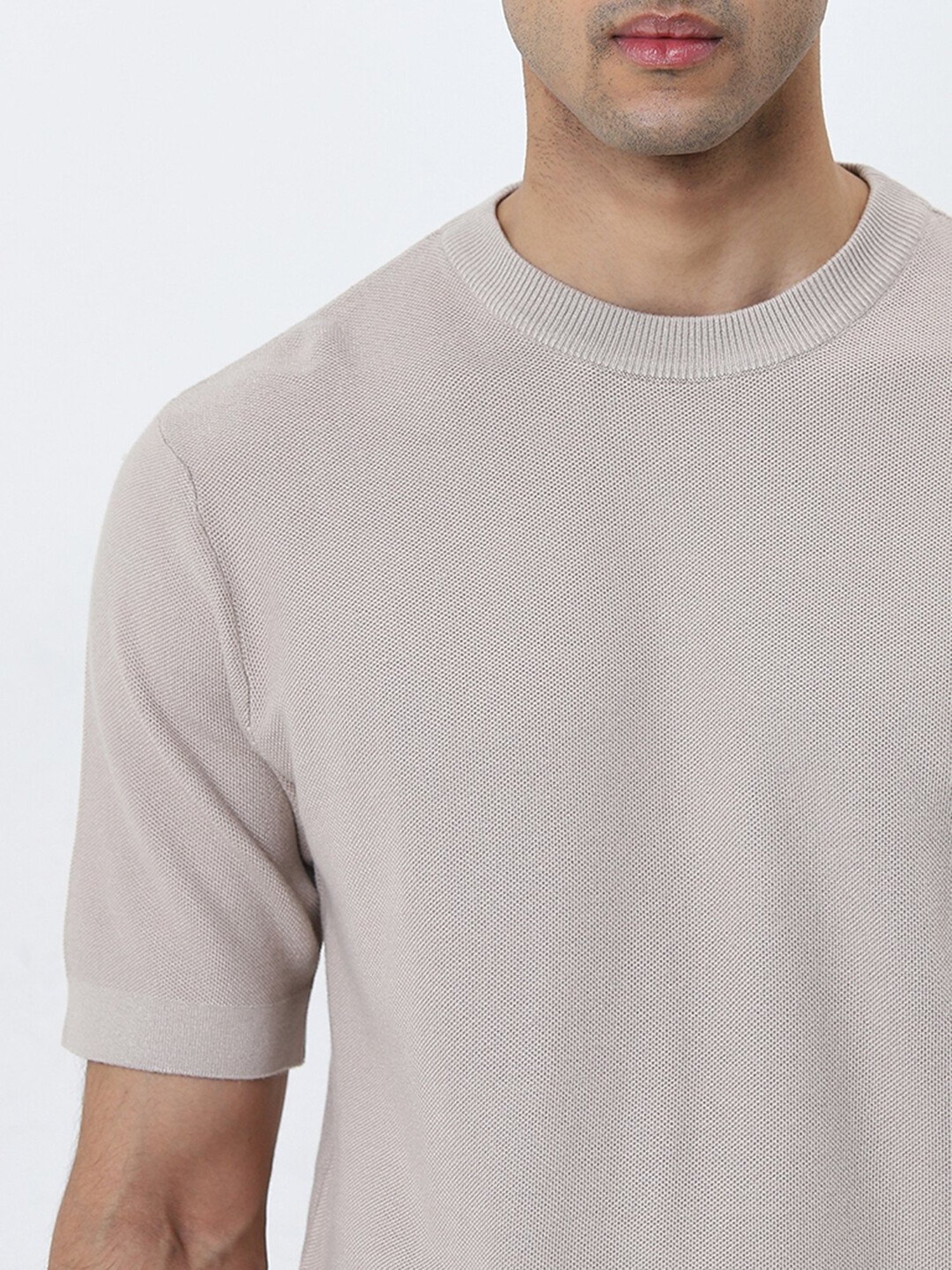 WES Formals by Westside Light Taupe Solid Slim-Fit Cotton T-Shirt