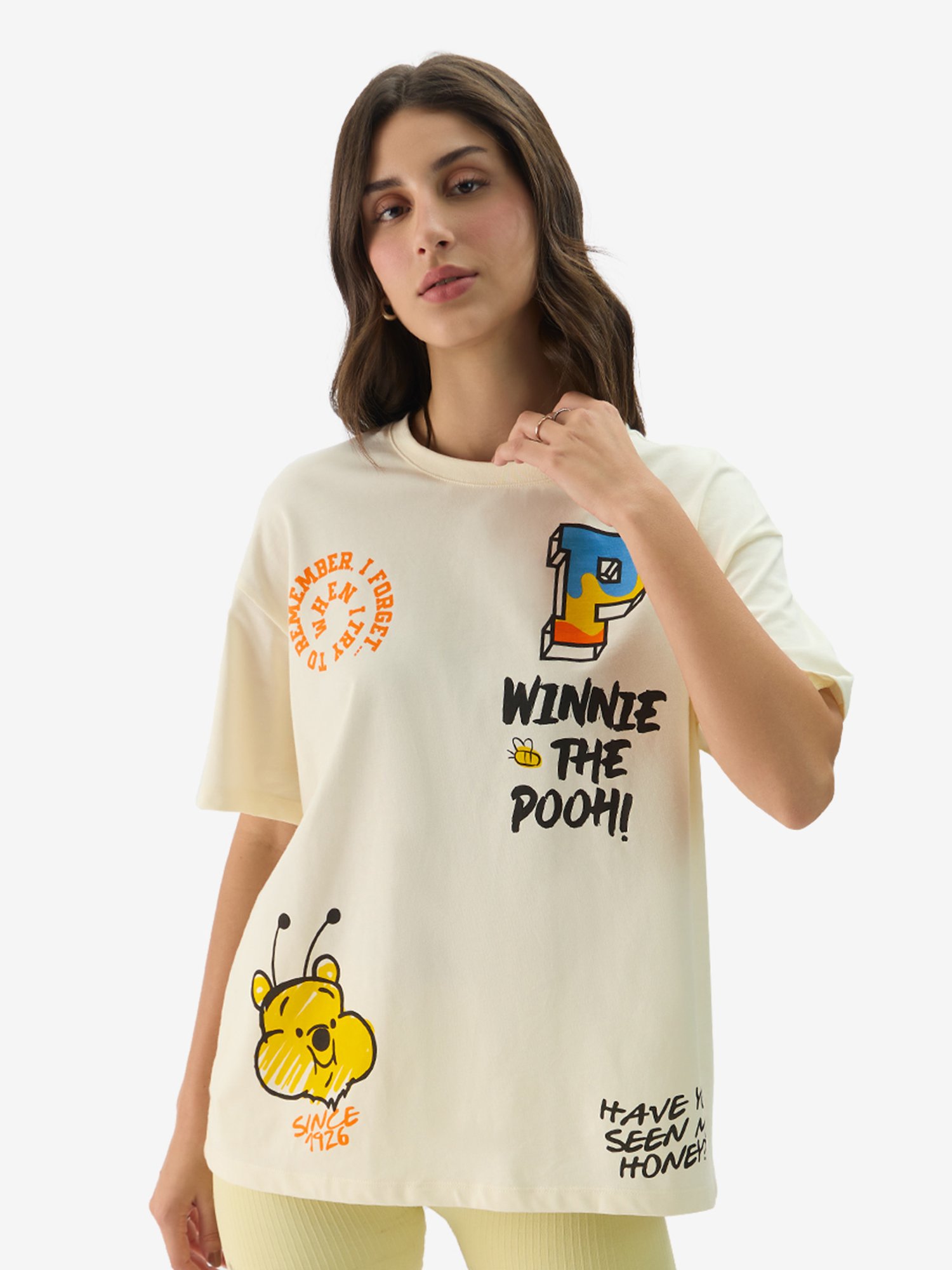 The Souled Store White Cotton Graphic Print Oversized T-Shirt