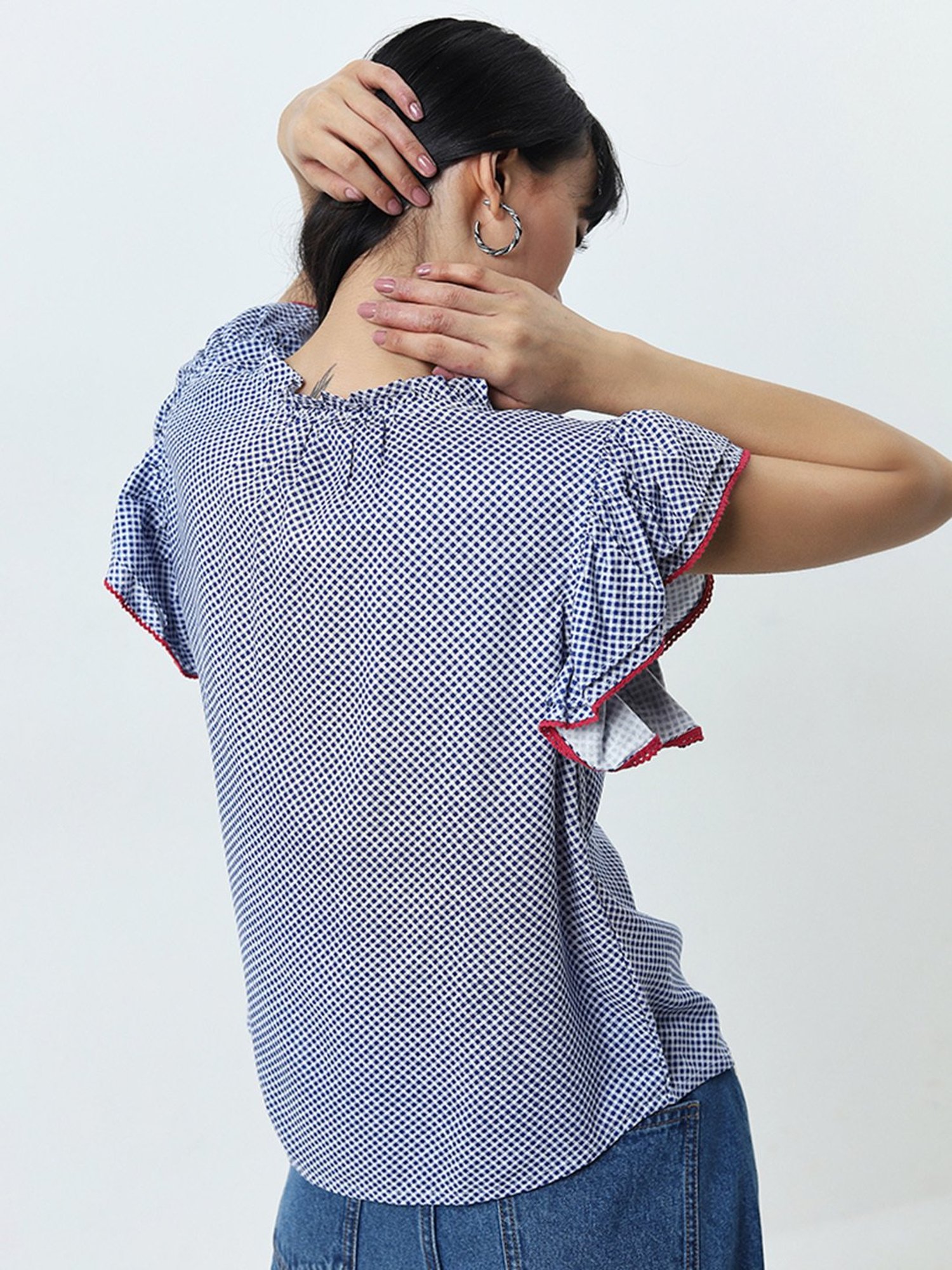 Bombay Paisley by Westside Blue Checkered Cotton Top