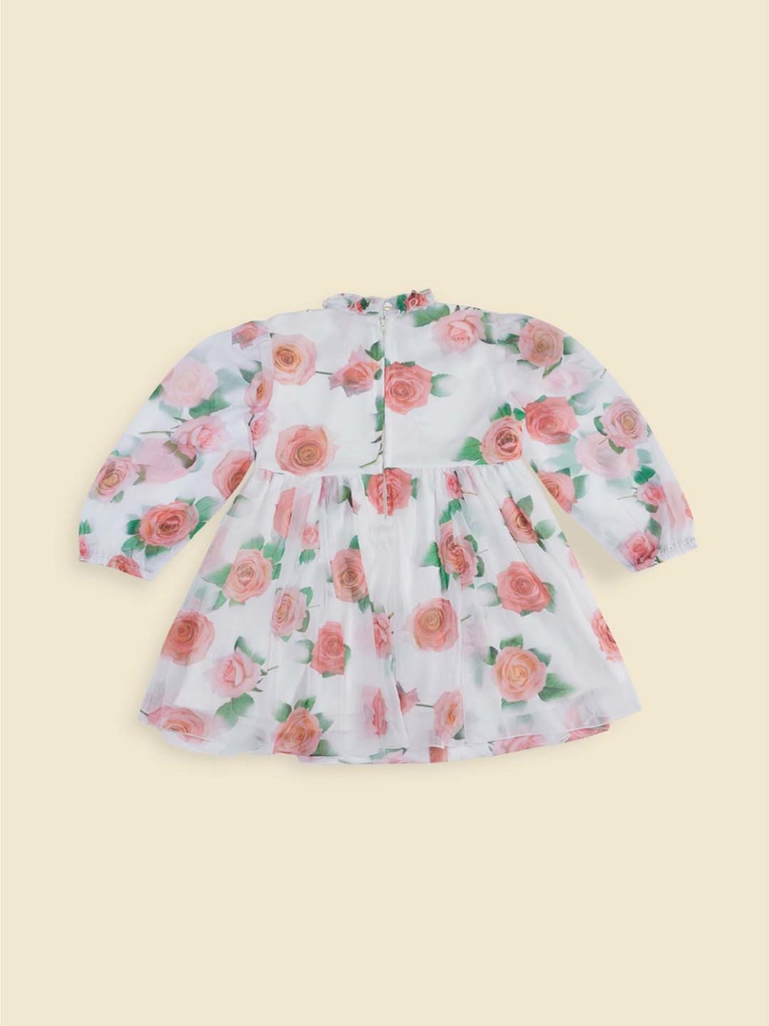 Pantaloons Junior Kids Off-White & Pink Cotton Floral Print Full Sleeves Dress