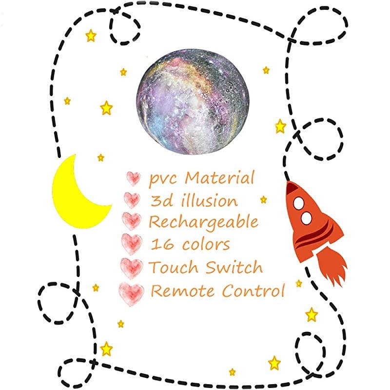 Moon Lamp Light Night Light 16 Colors Galaxy LED Lamp Remote amp Touch Control USB Rechargeable Room Decor for Birthday Party Kids Baby Gifts32inch
