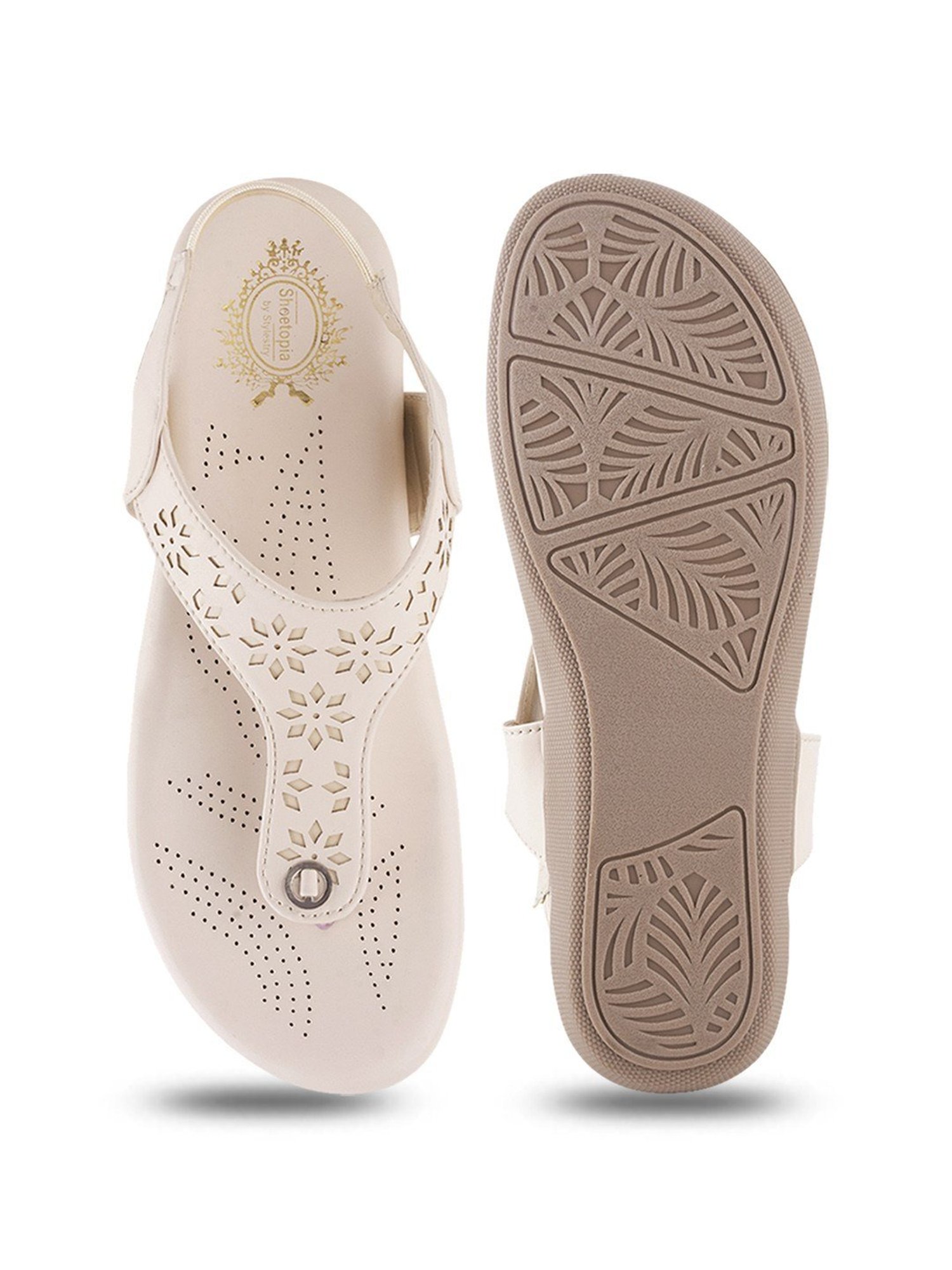 Shoetopia Women's Beige Sling Back Sandals