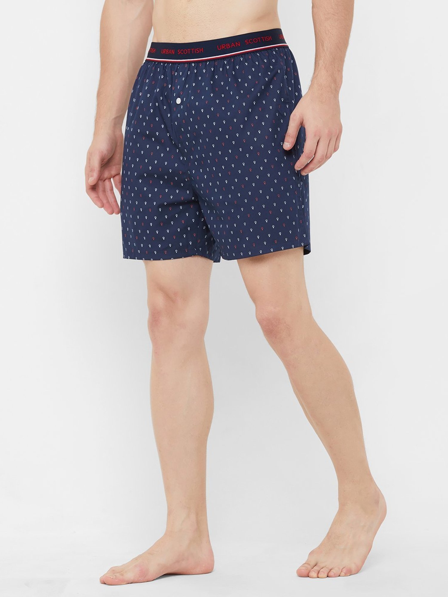Urban Scottish White & Navy Regular Fit Printed Boxers - Pack Of 2
