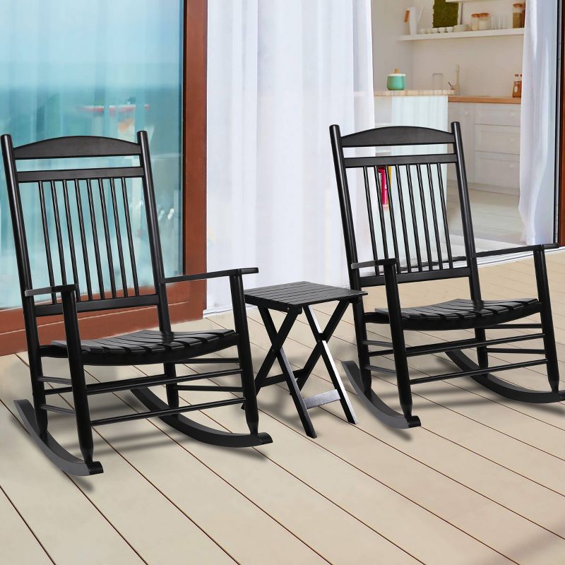 3pc Wooden Patio Rocking Chair Set - Black - Veikous