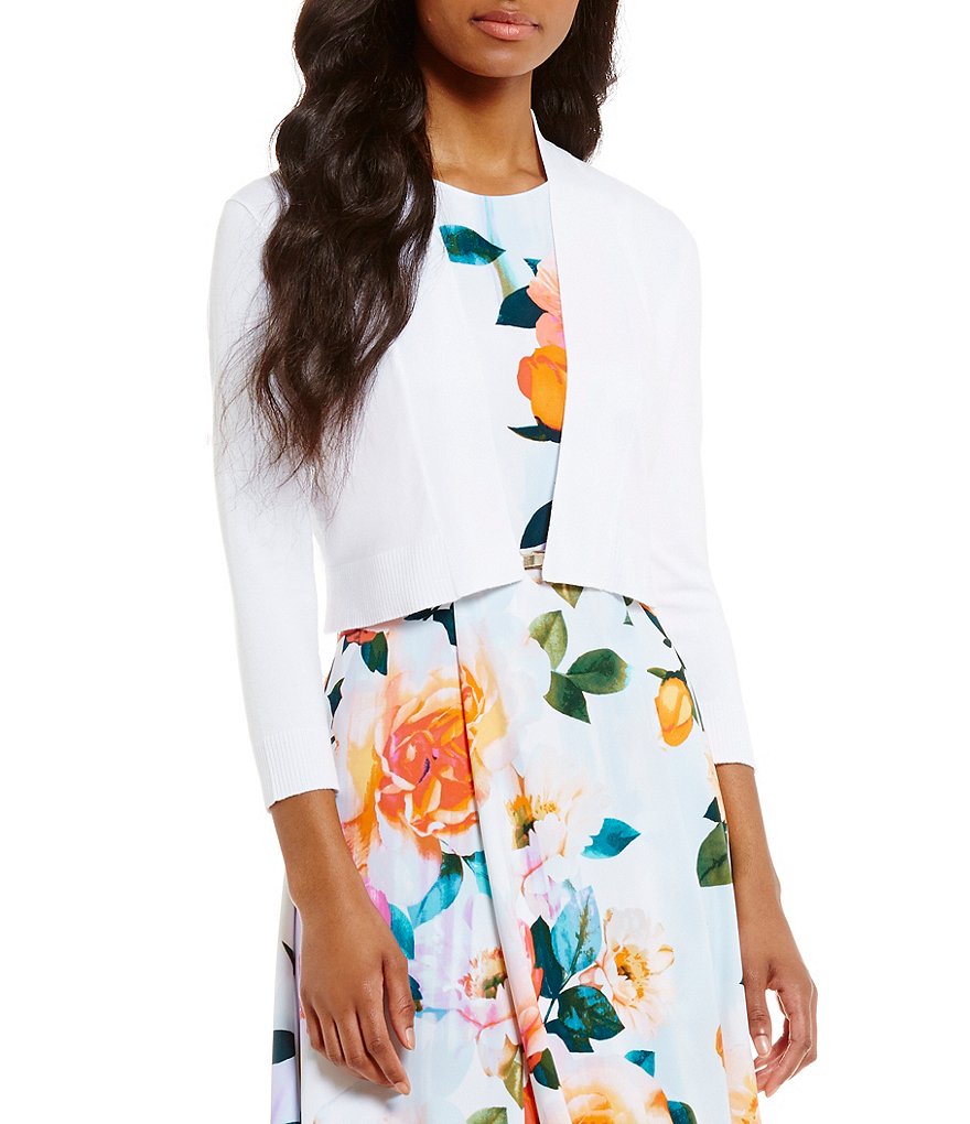 Alex Marie Rosa 3/4 Sleeve Button Front Round Neck Cardigan