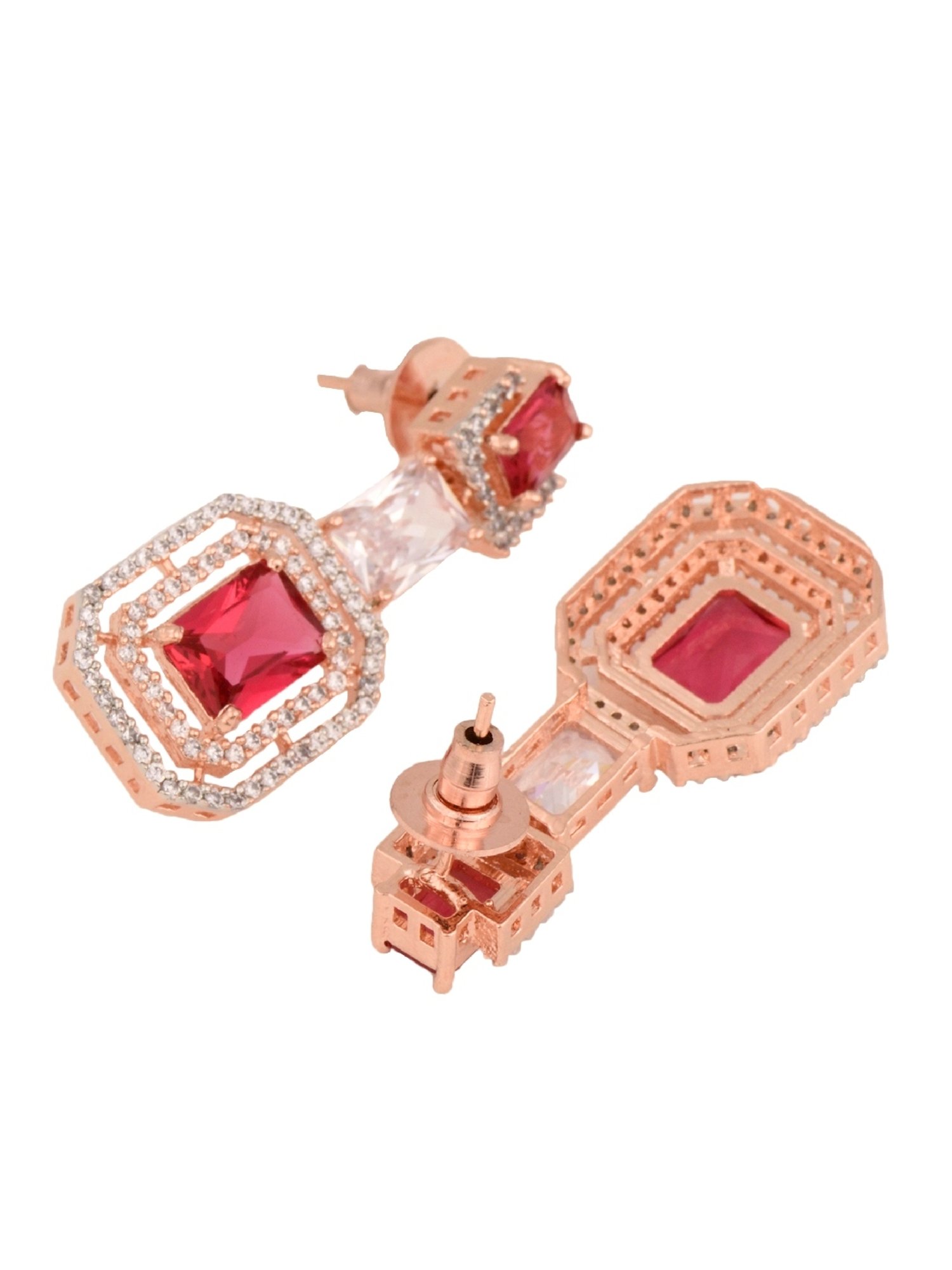 Saraf RS Jewellery Rose Gold Pink & White AD Studded Earrings